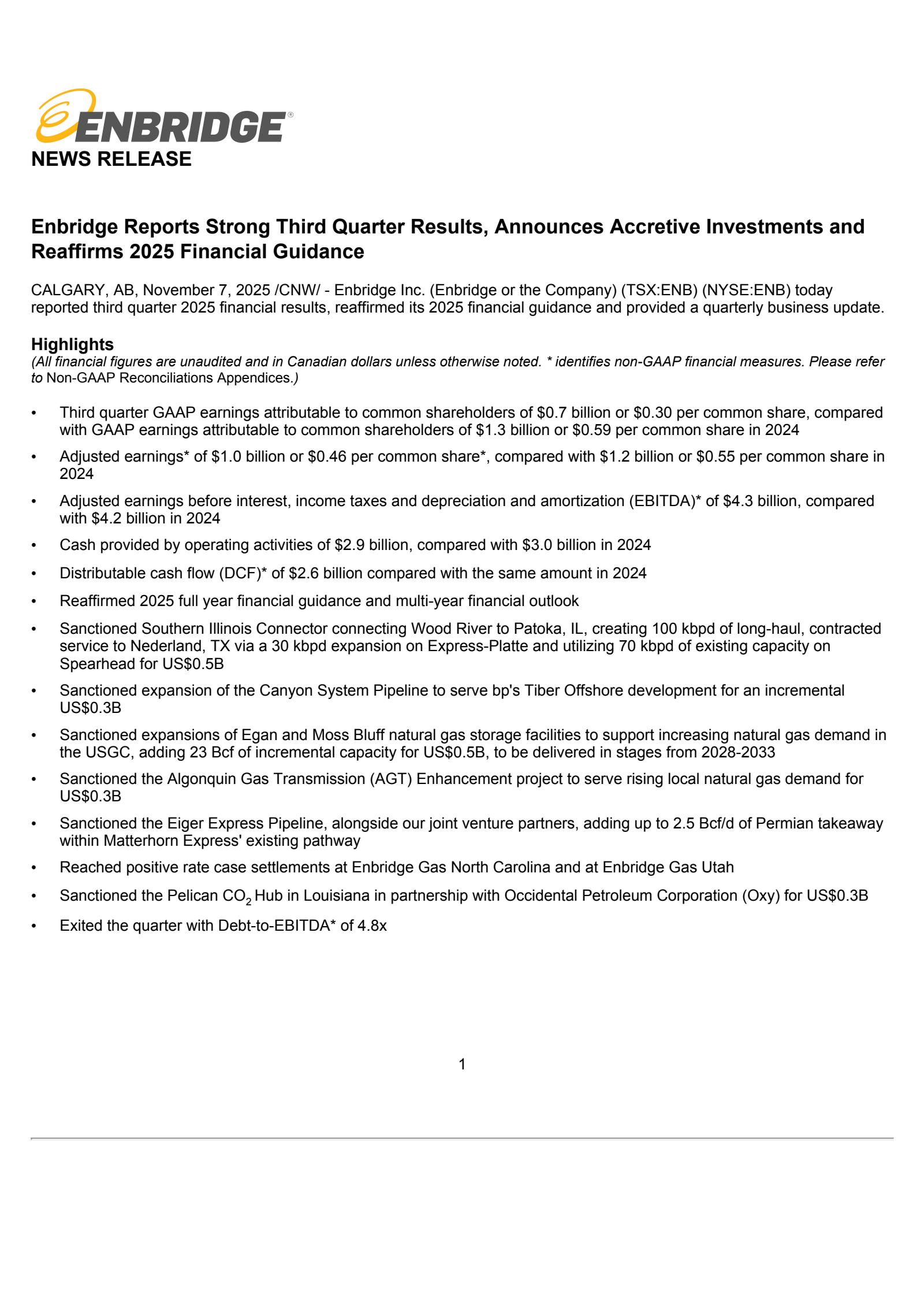 Enbridge's Q3 2025 Earnings Release