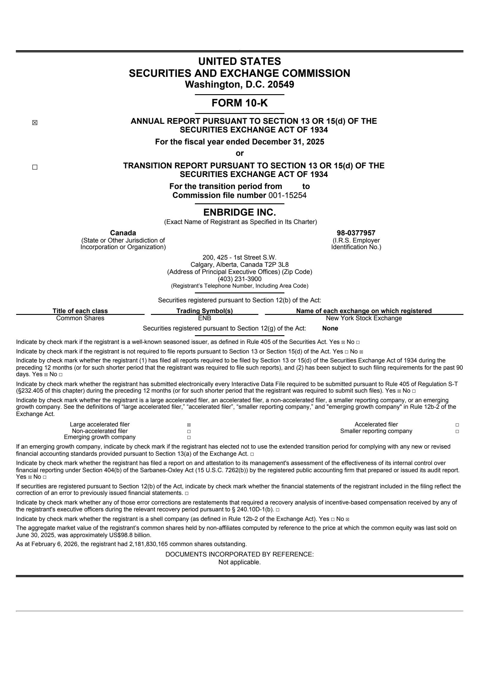 Enbridge's Q4 2025 Annual report