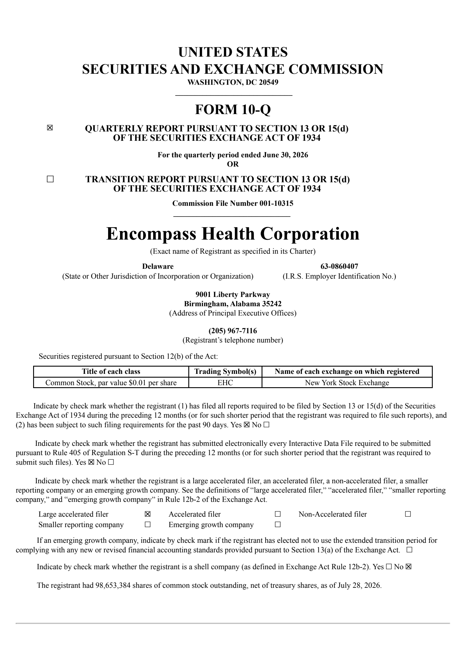Encompass Health's Q2 2026 Quarterly report