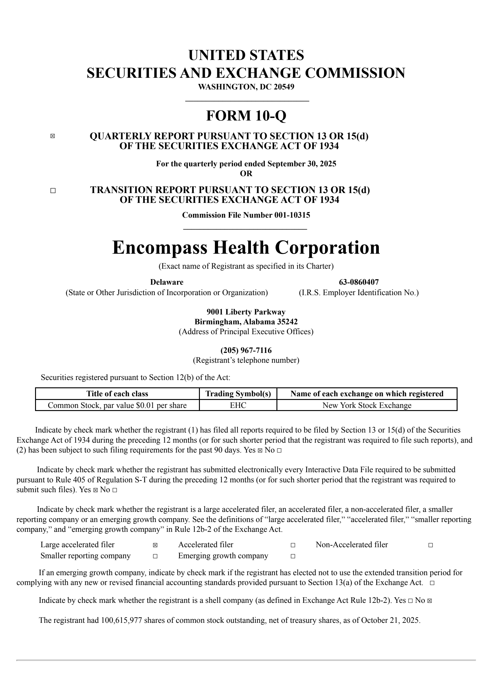 Encompass Health's Q3 2025 Quarterly Report