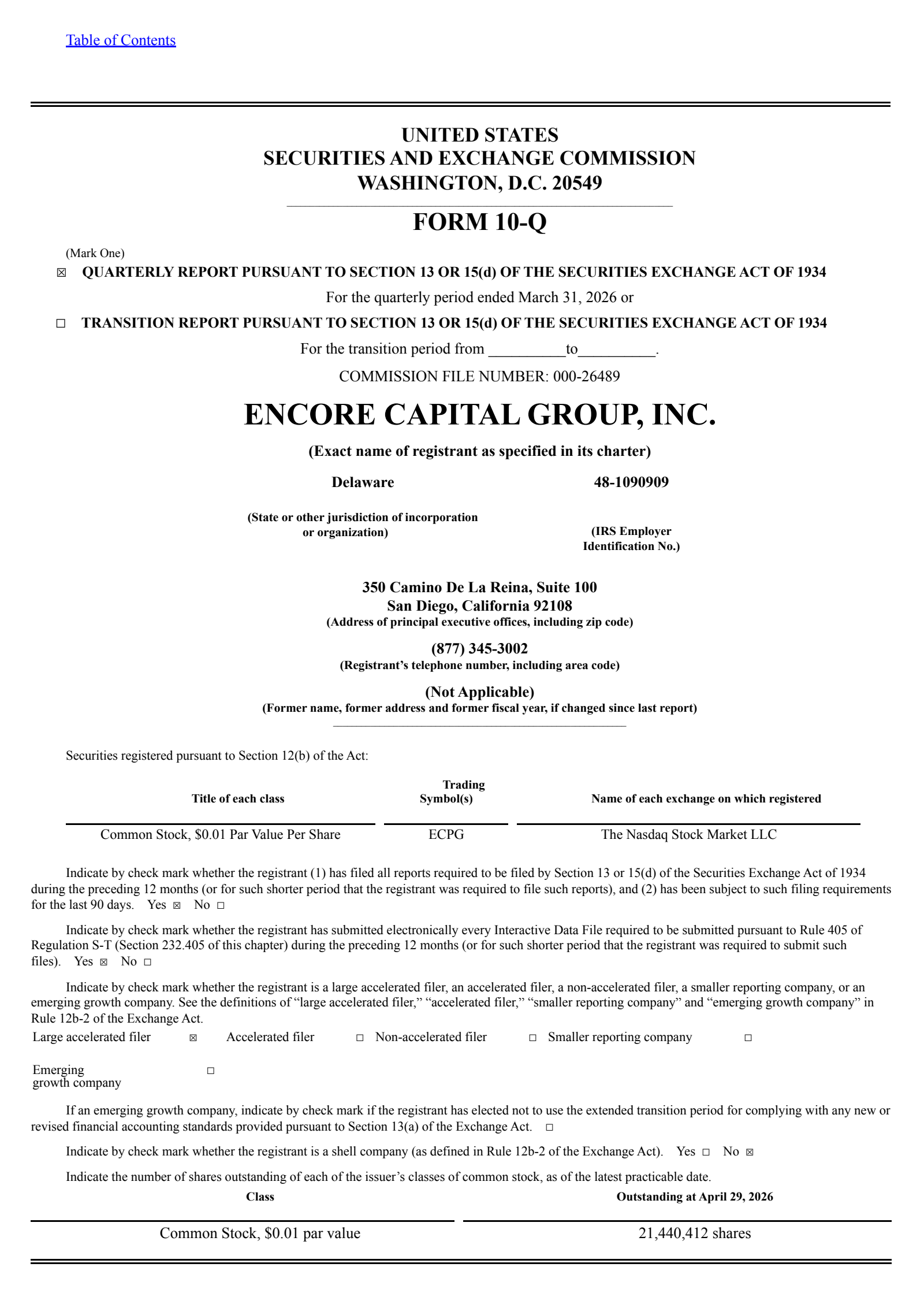 Encore Capital Group's Q1 2026 Quarterly report
