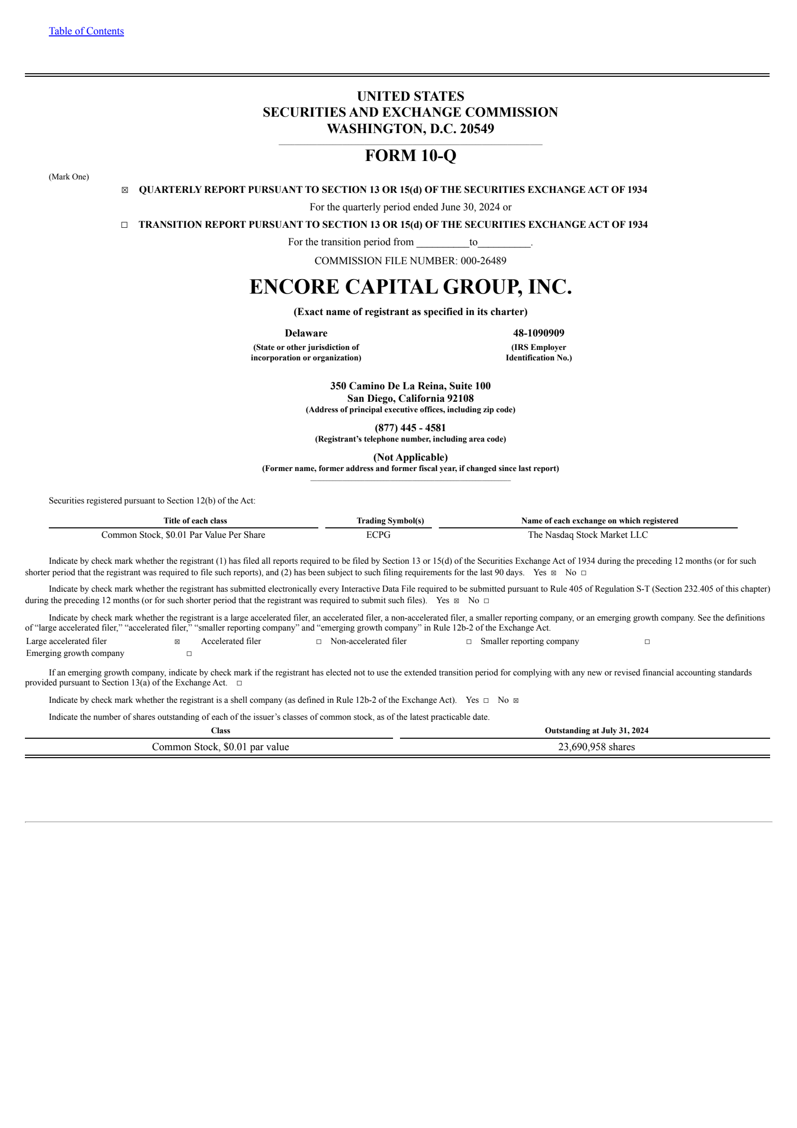 Encore Capital Group's Q2 2024 Quarterly report