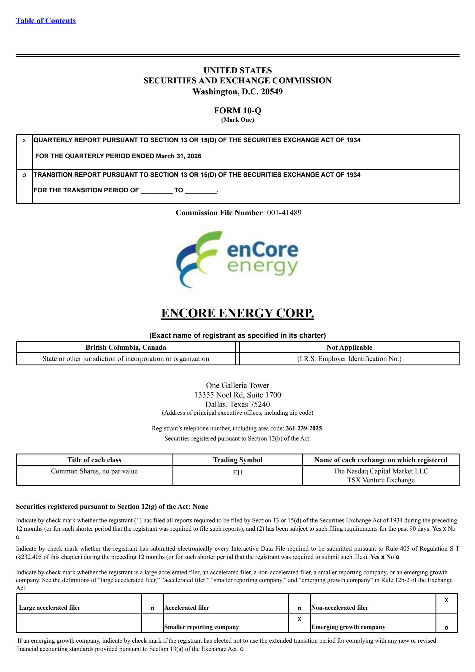 enCore Energy's Q1 2026 Quarterly report