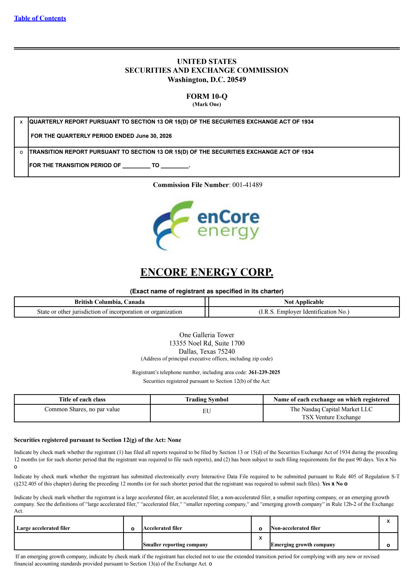 enCore Energy's Q2 2026 Quarterly report