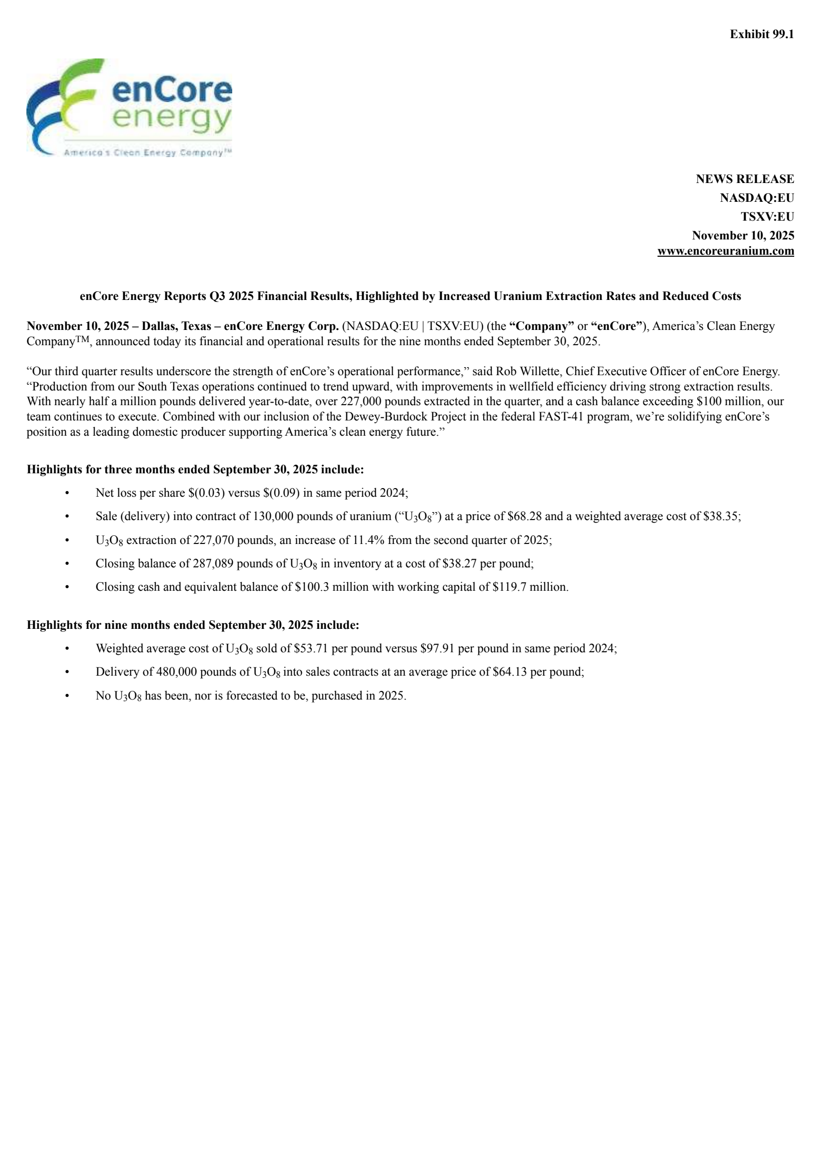 enCore Energy's Q3 2025 Earnings Release