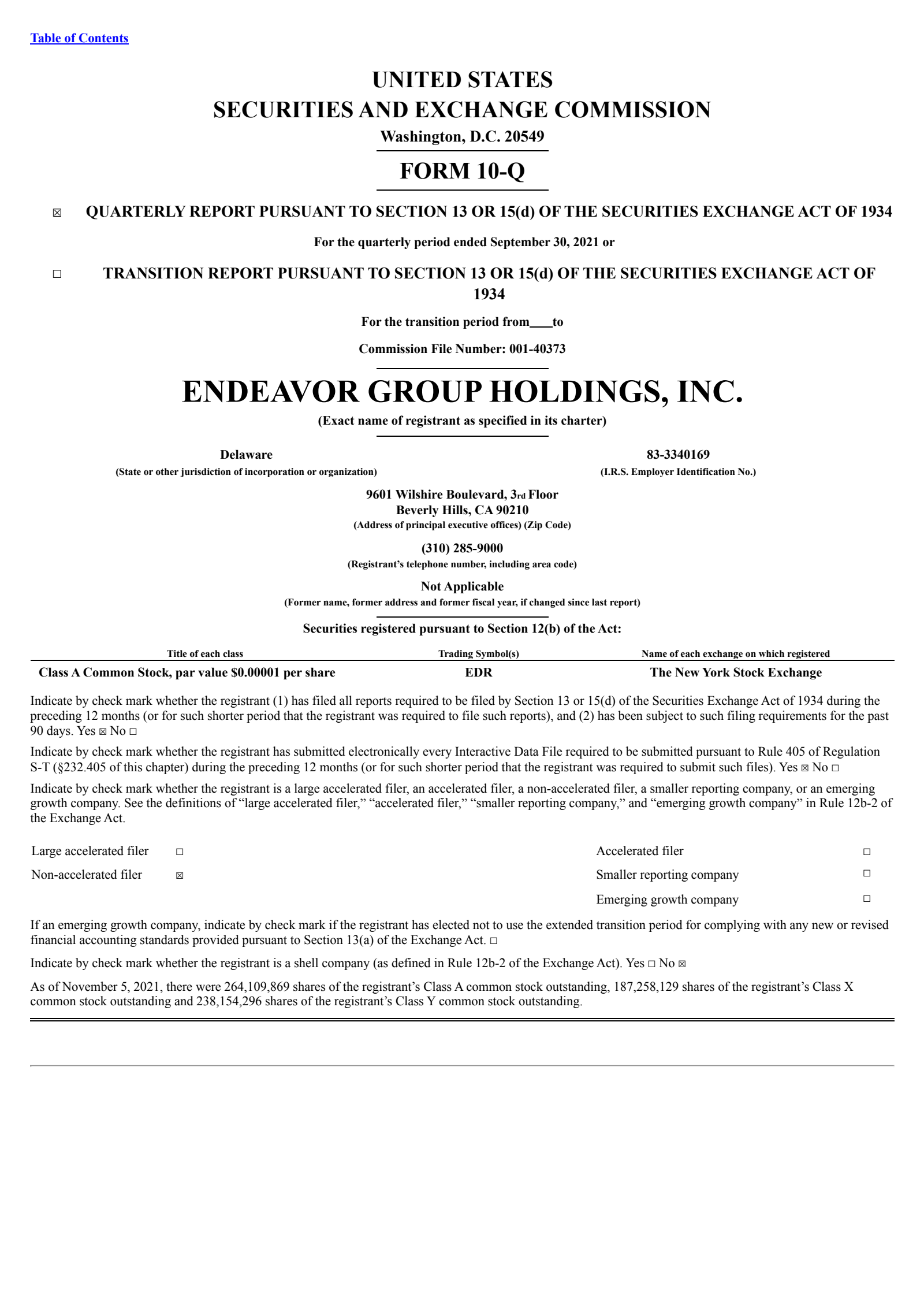 Endeavor Group's Q3 2021 Quarterly report