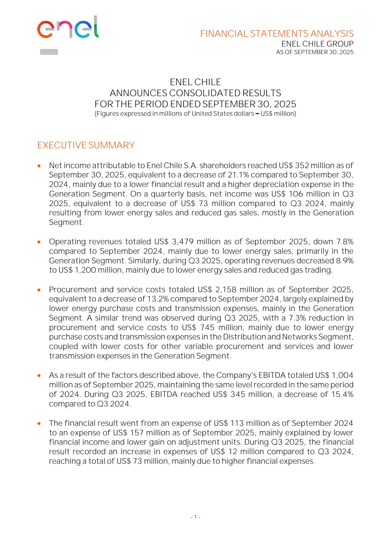 Enel Chile's Q3 2025 Earnings Release