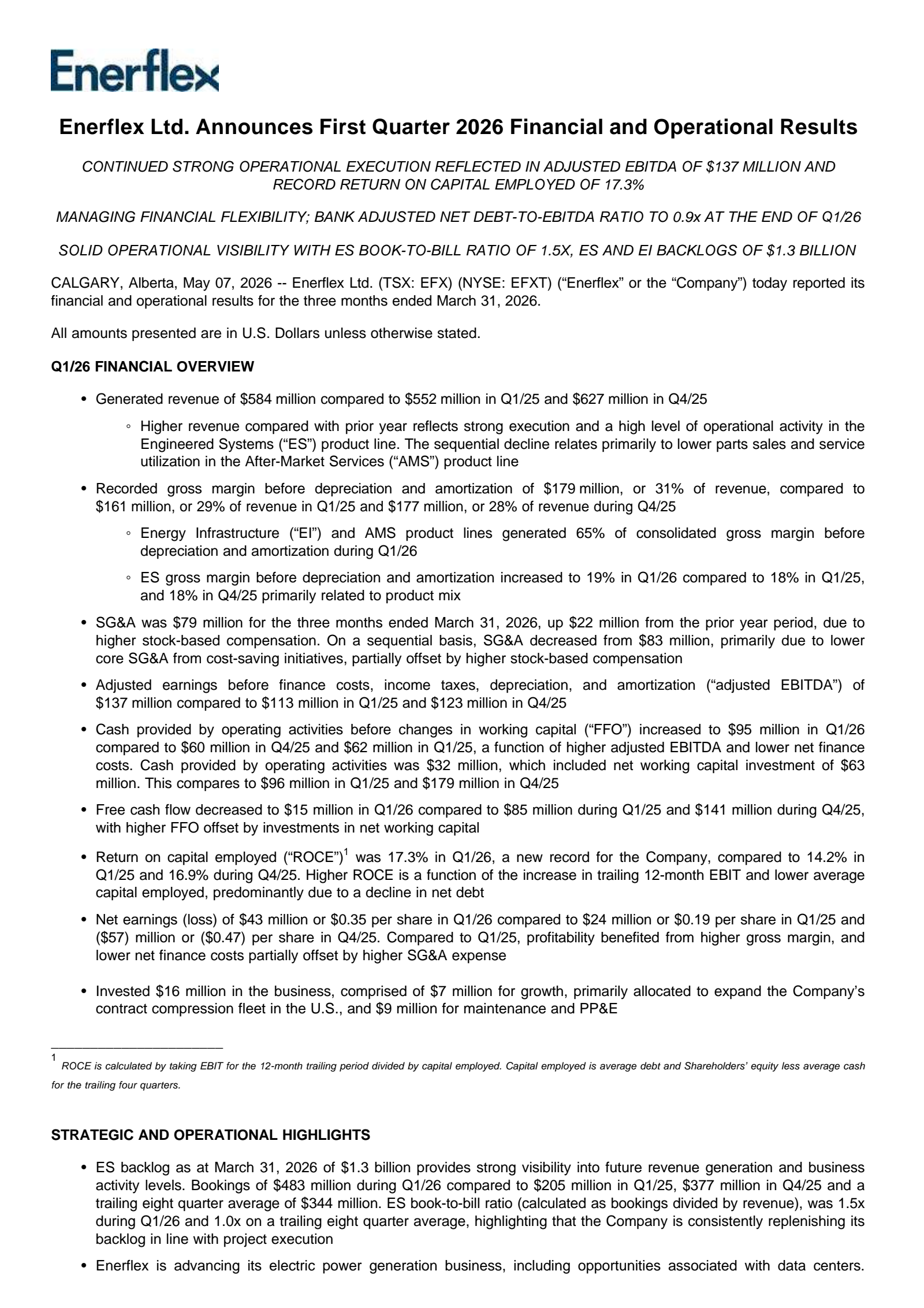 Enerflex's Q1 2026 Press Release
