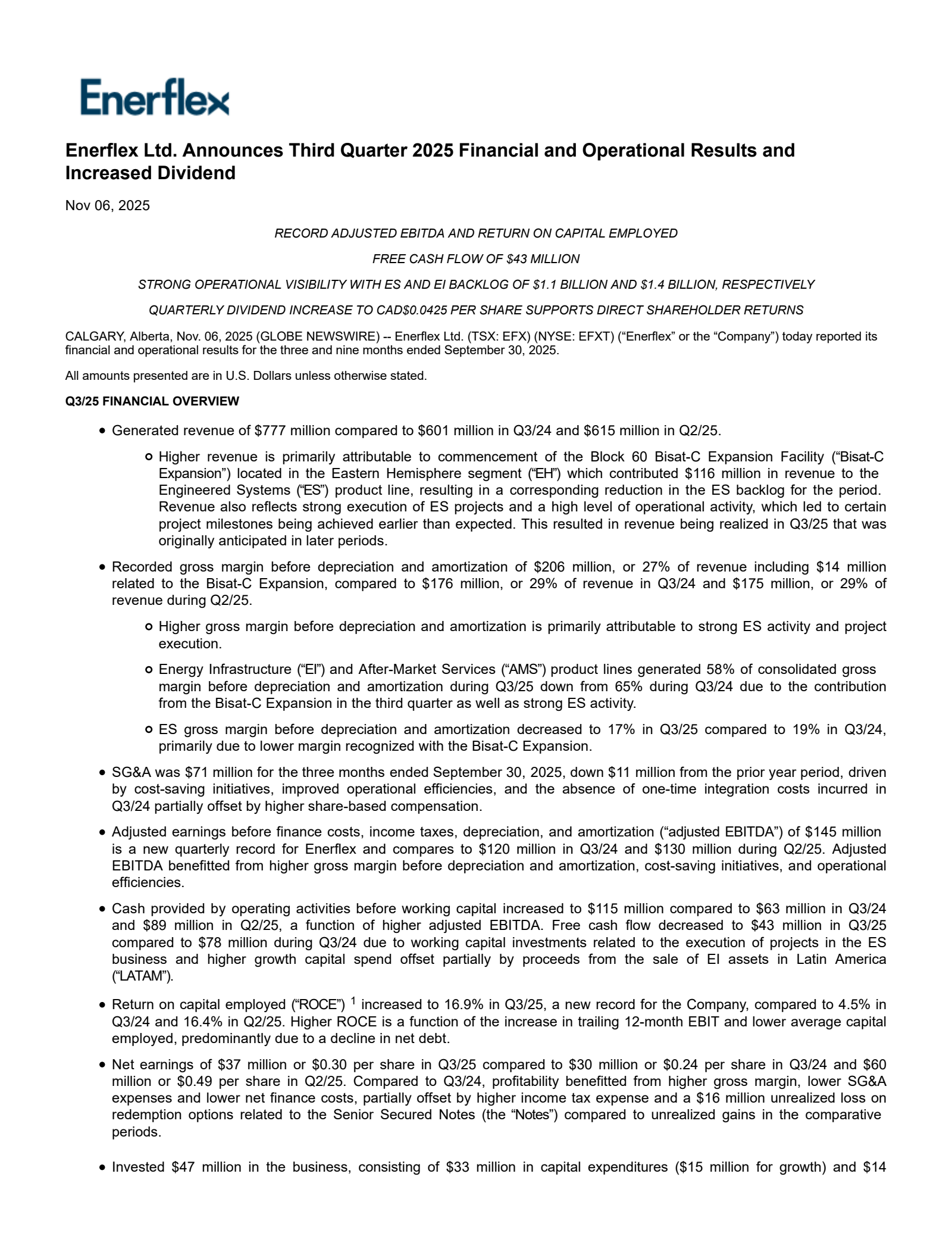 Enerflex's Q3 2025 Earnings Release