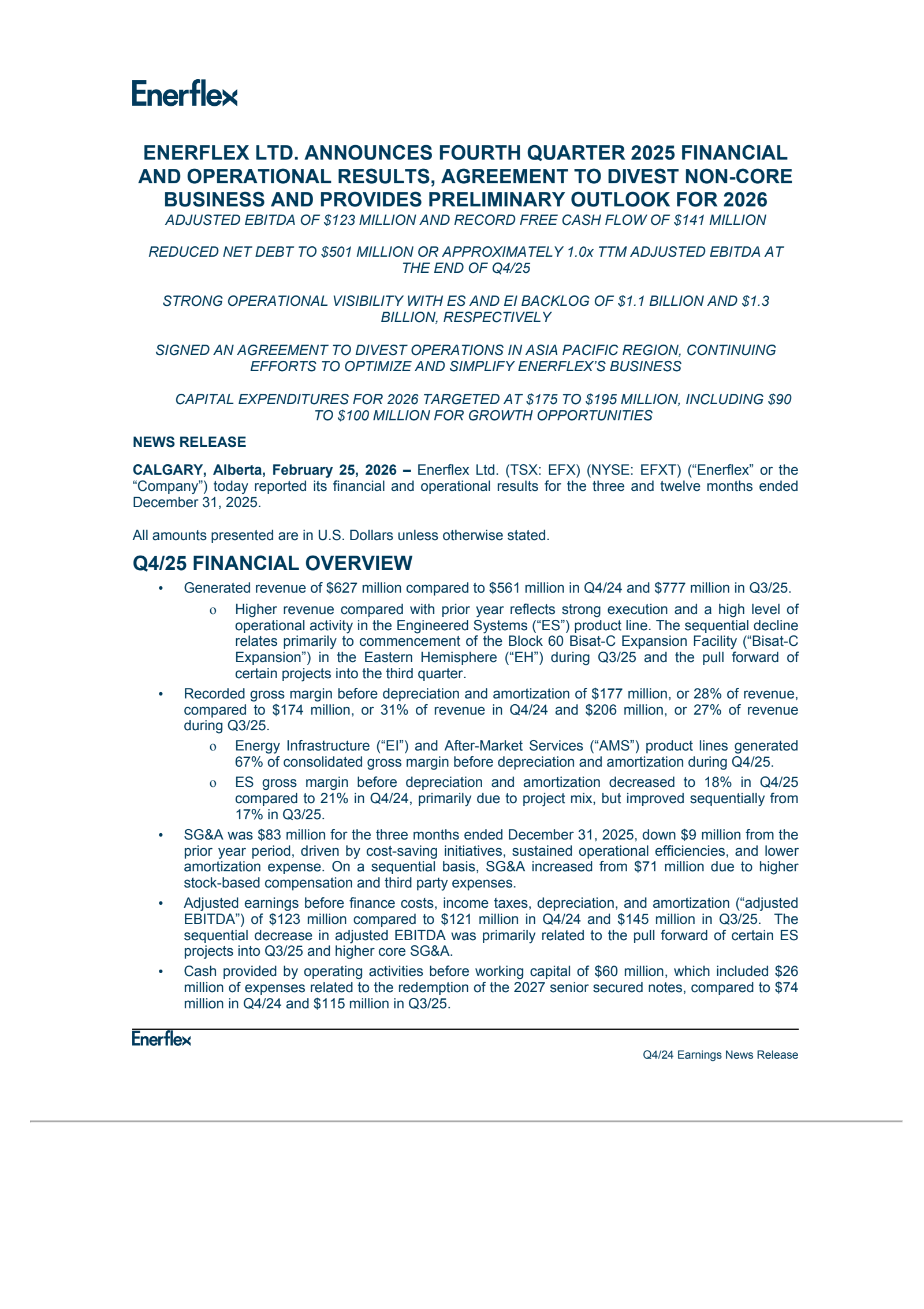 Enerflex's Q4 2025 Press Release