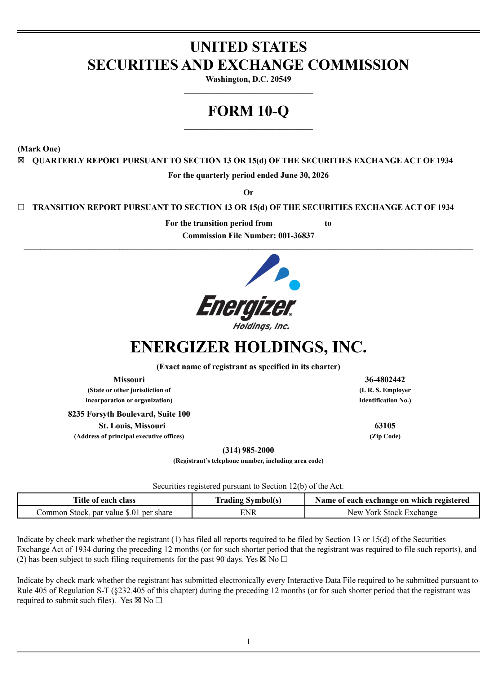 Energizer's Q3 2026 Quarterly report