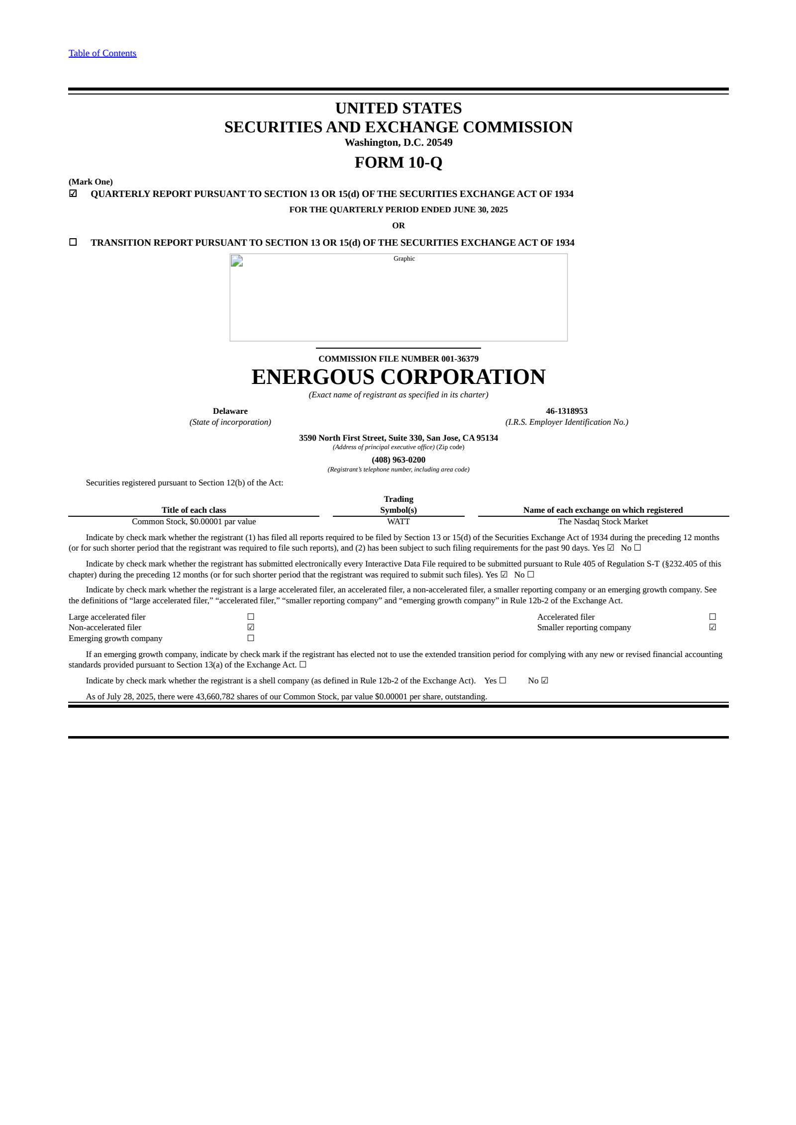 Energous' Q2 2025 Quarterly report