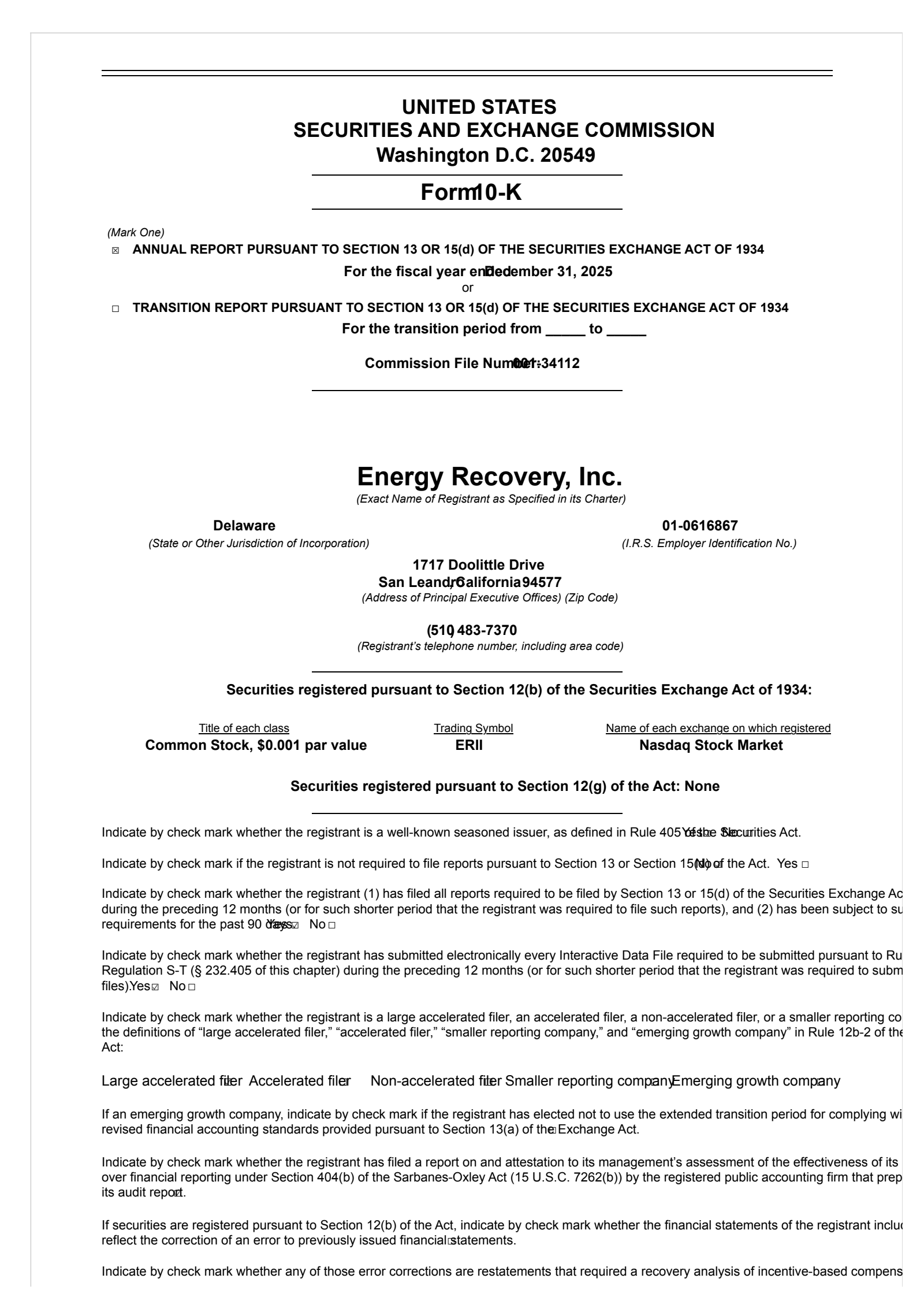 Energy Recovery's Q4 2025 Annual report