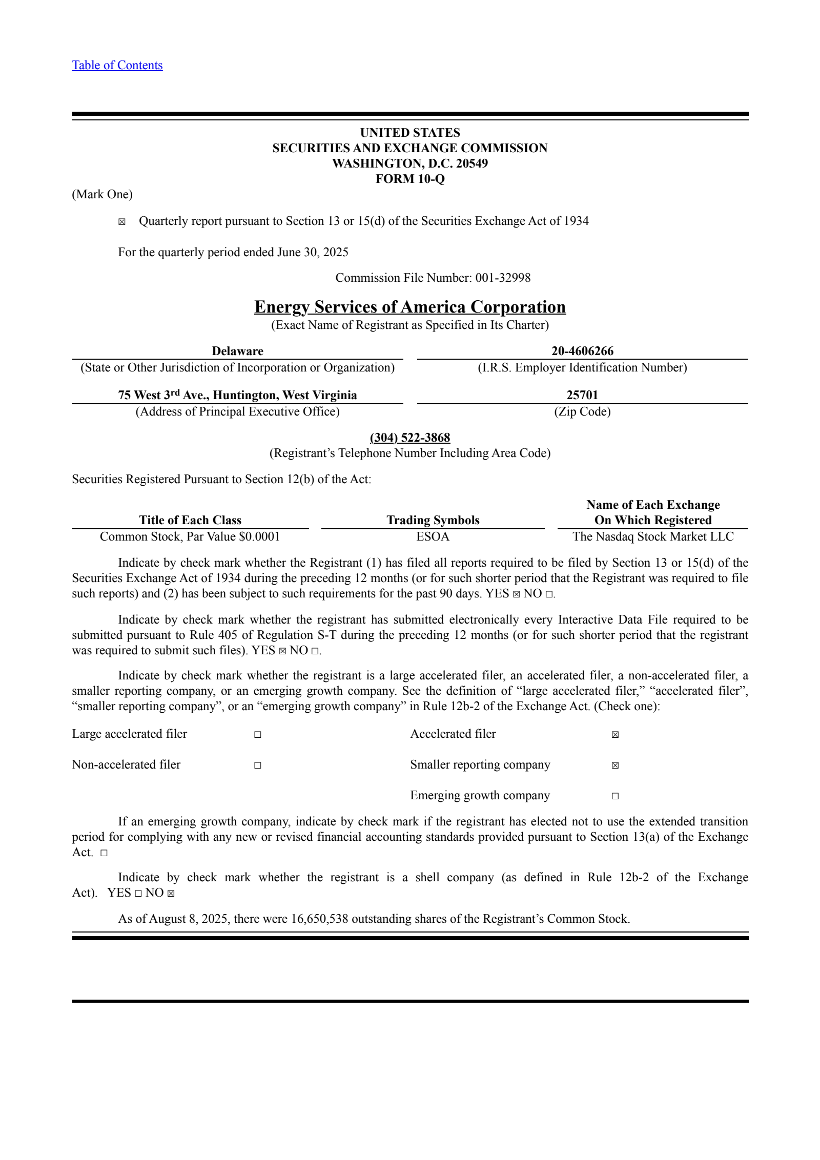 Energy Services of America's Q3 2025 Quarterly report