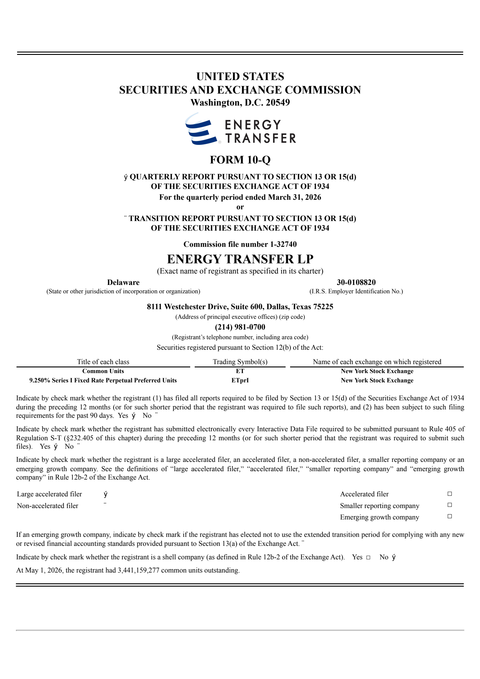 Energy Transfer's Q1 2026 Quarterly report