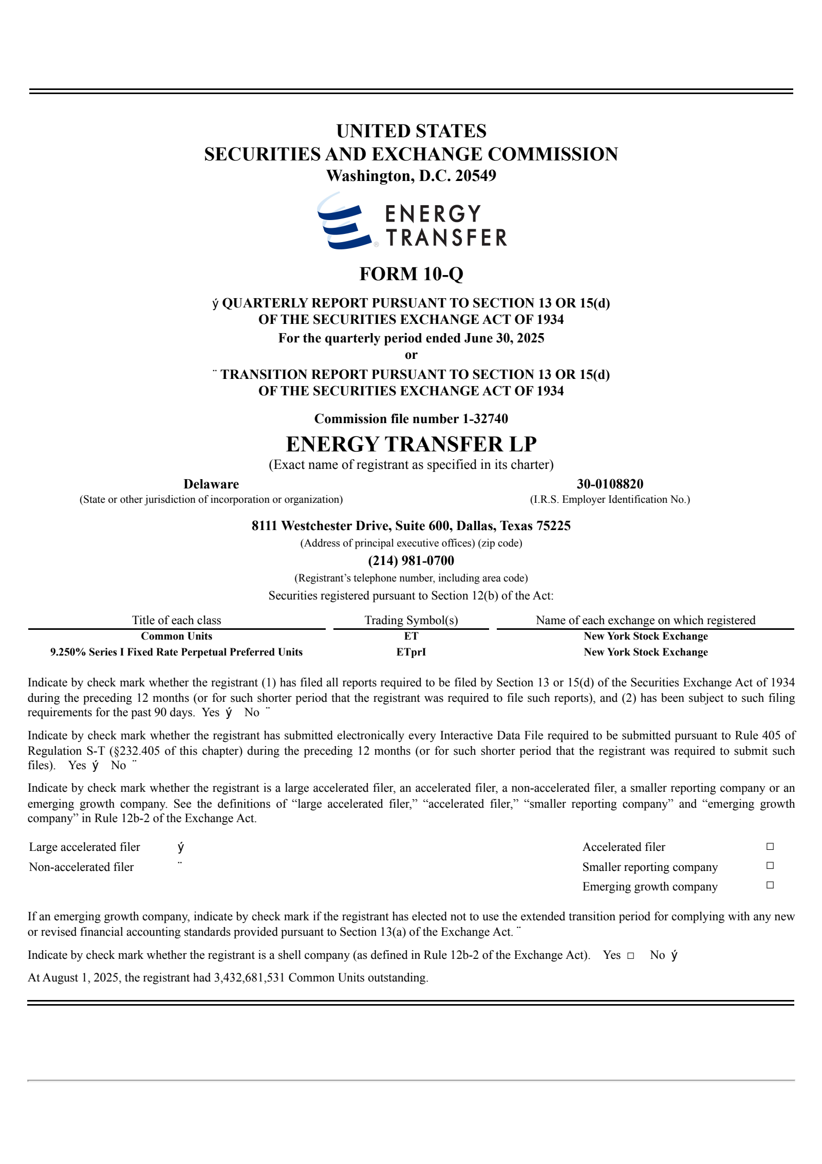 Energy Transfer's Q2 2025 Quarterly report