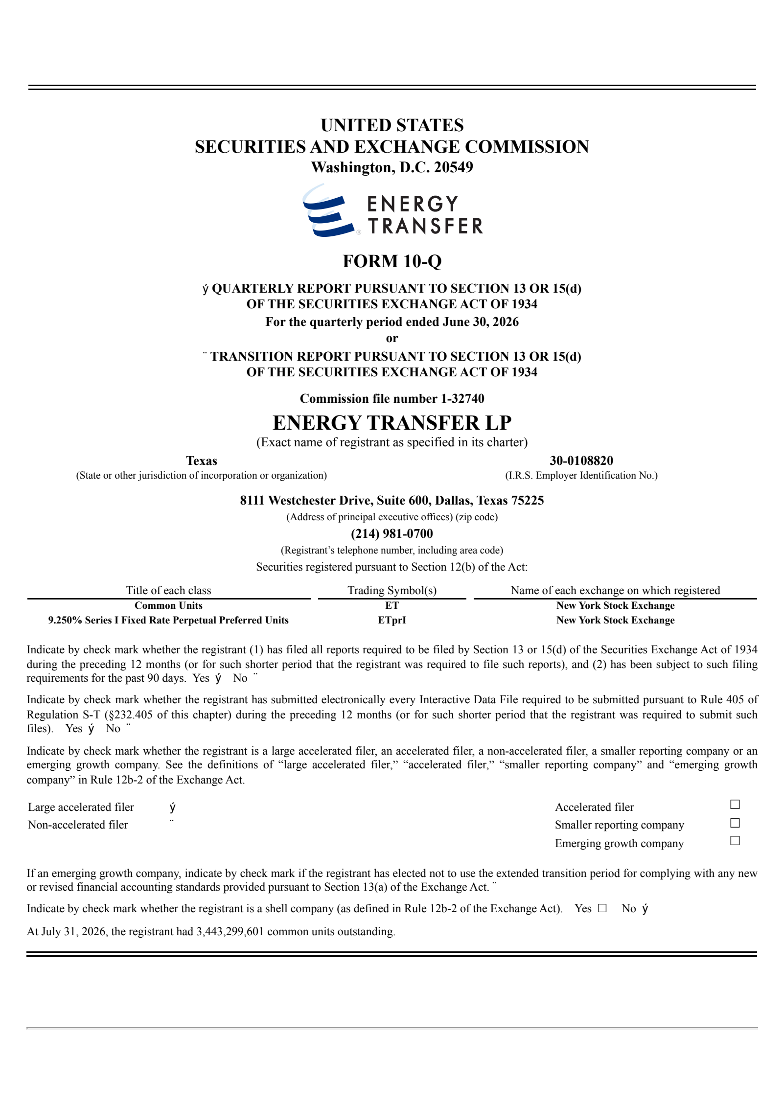 Energy Transfer's Q2 2026 Quarterly report