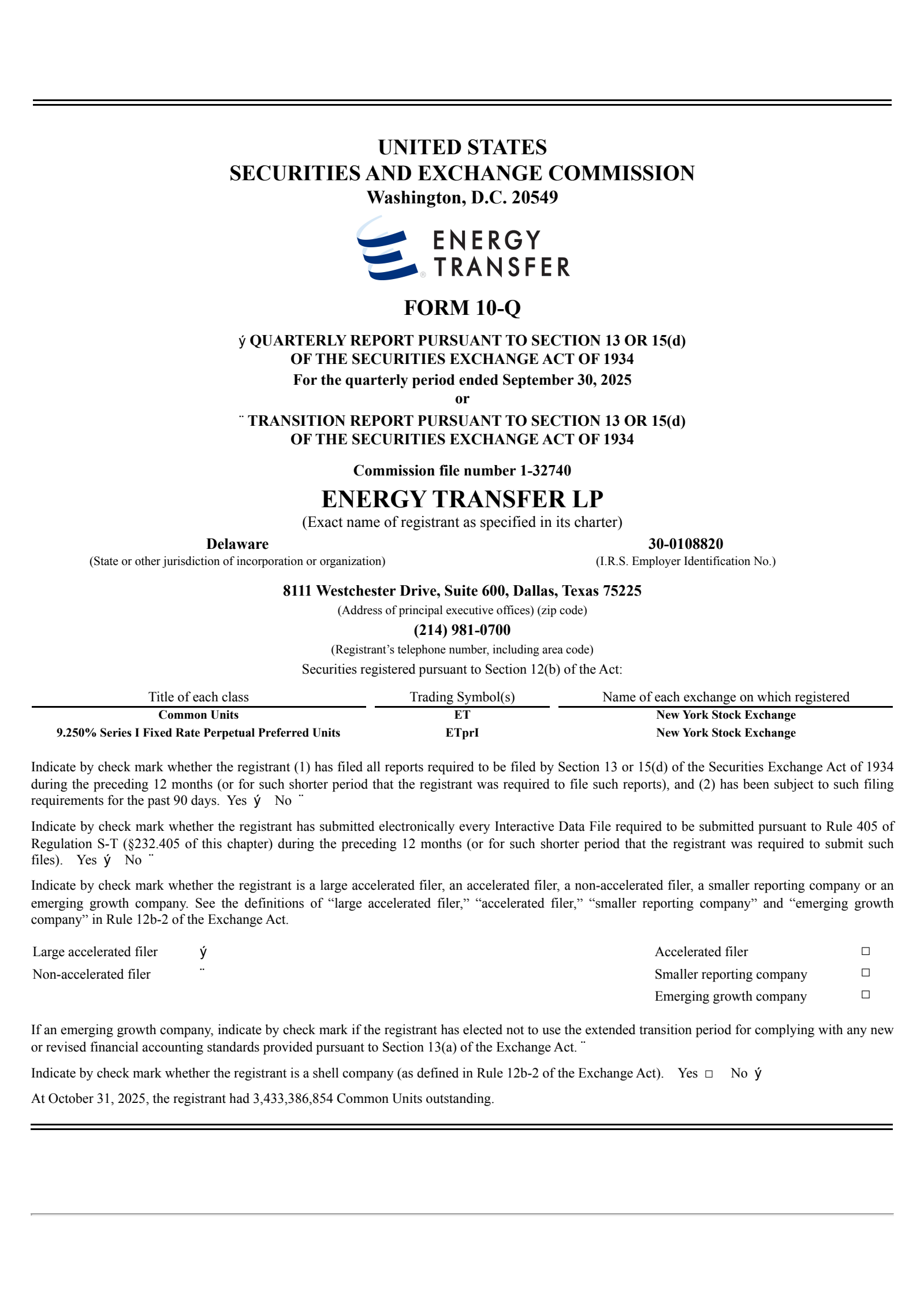 Energy Transfer's Q3 2025 Quarterly Report