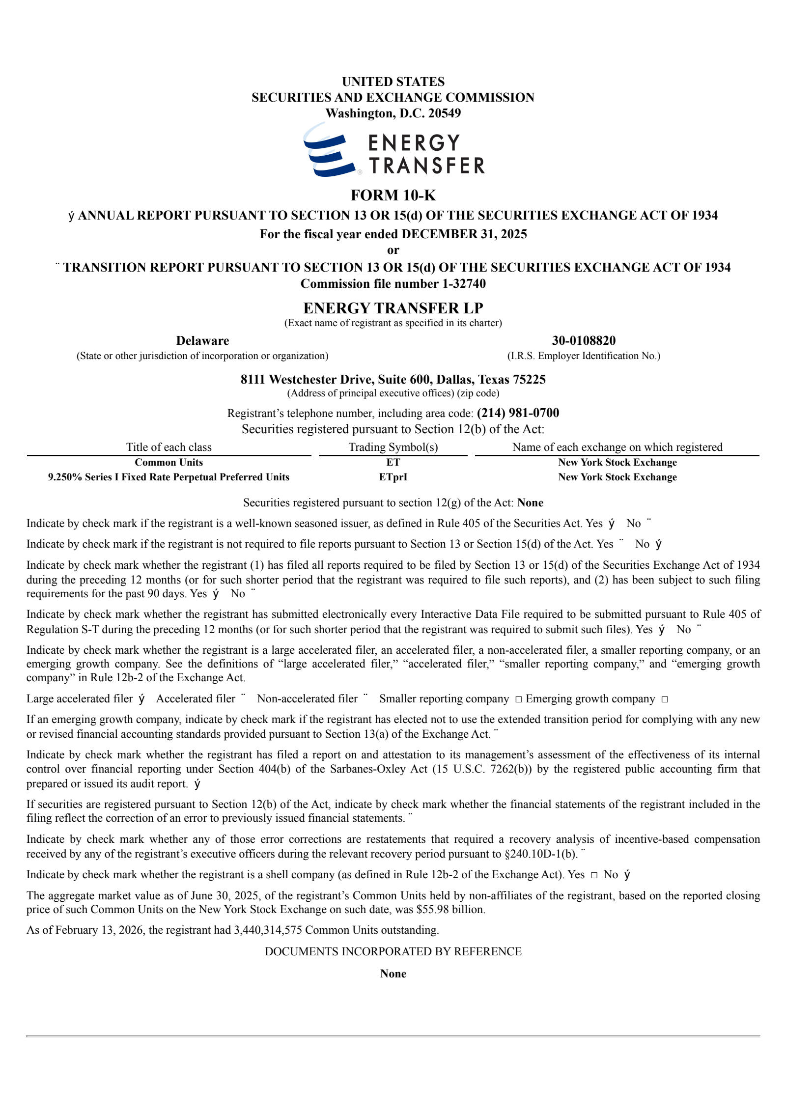 Energy Transfer's Q4 2025 Annual report