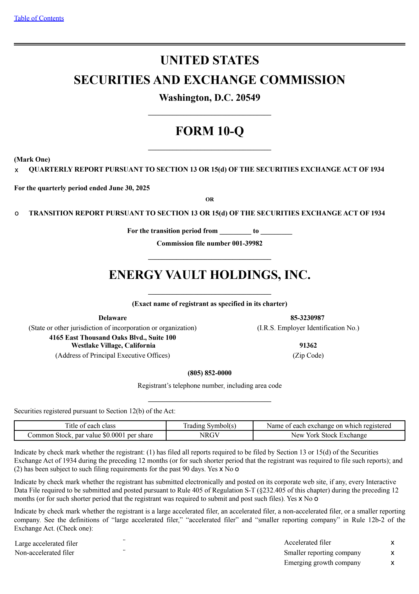 Energy Vault's Q2 2025 Quarterly report