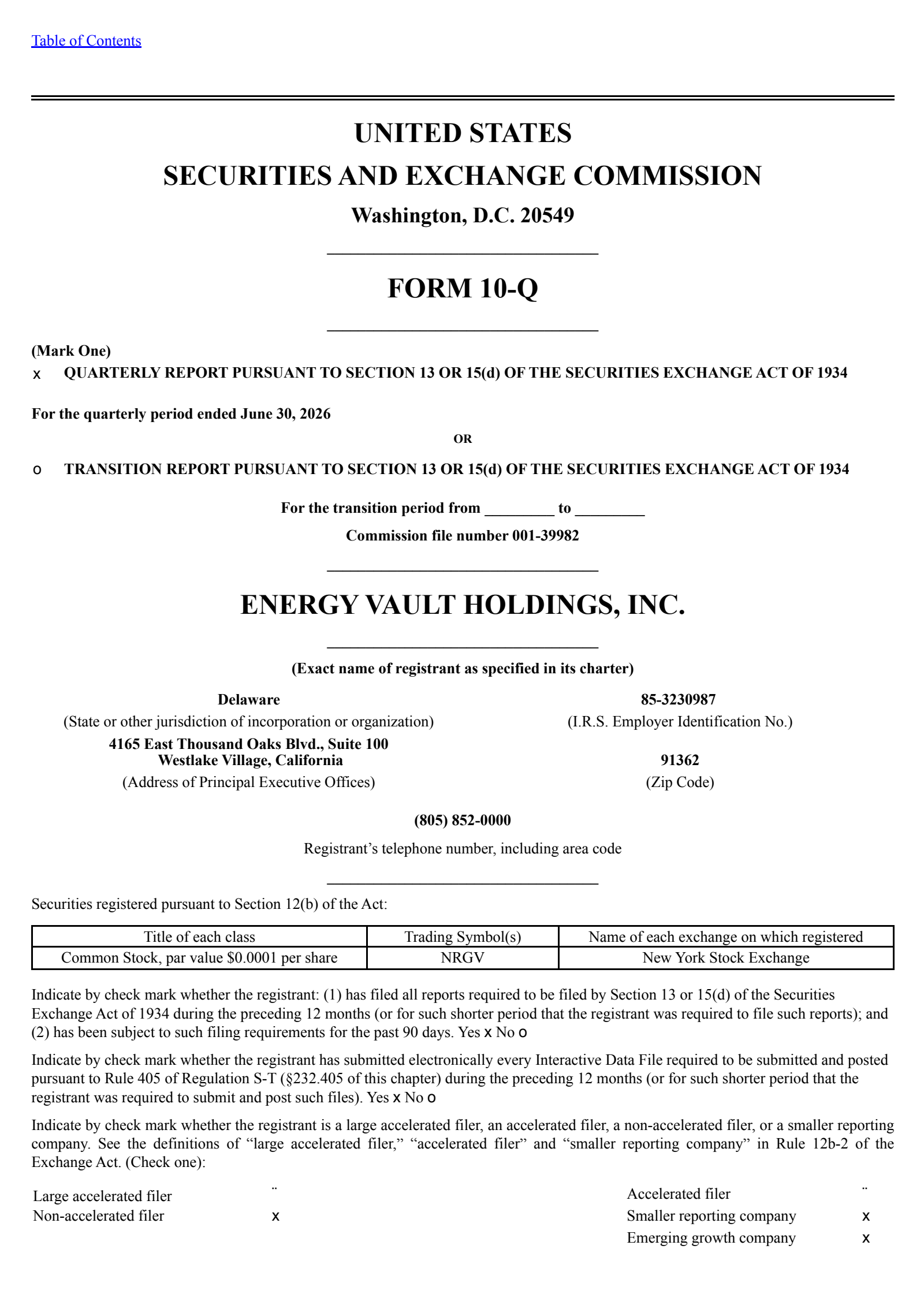 Energy Vault's Q2 2026 Quarterly report