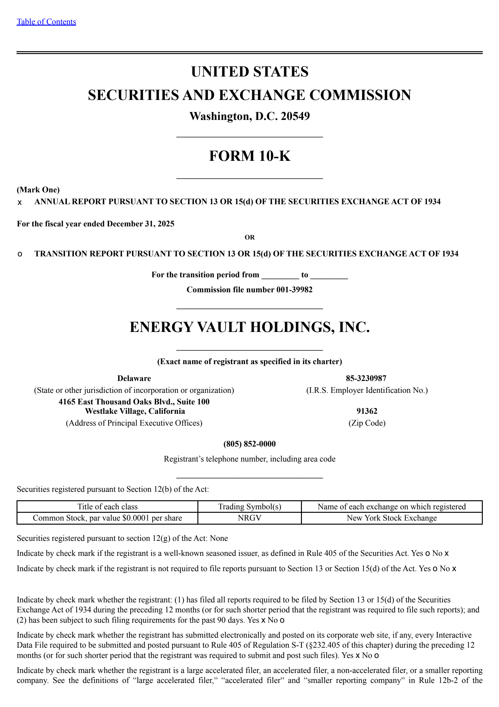 Energy Vault's Q4 2025 Annual report