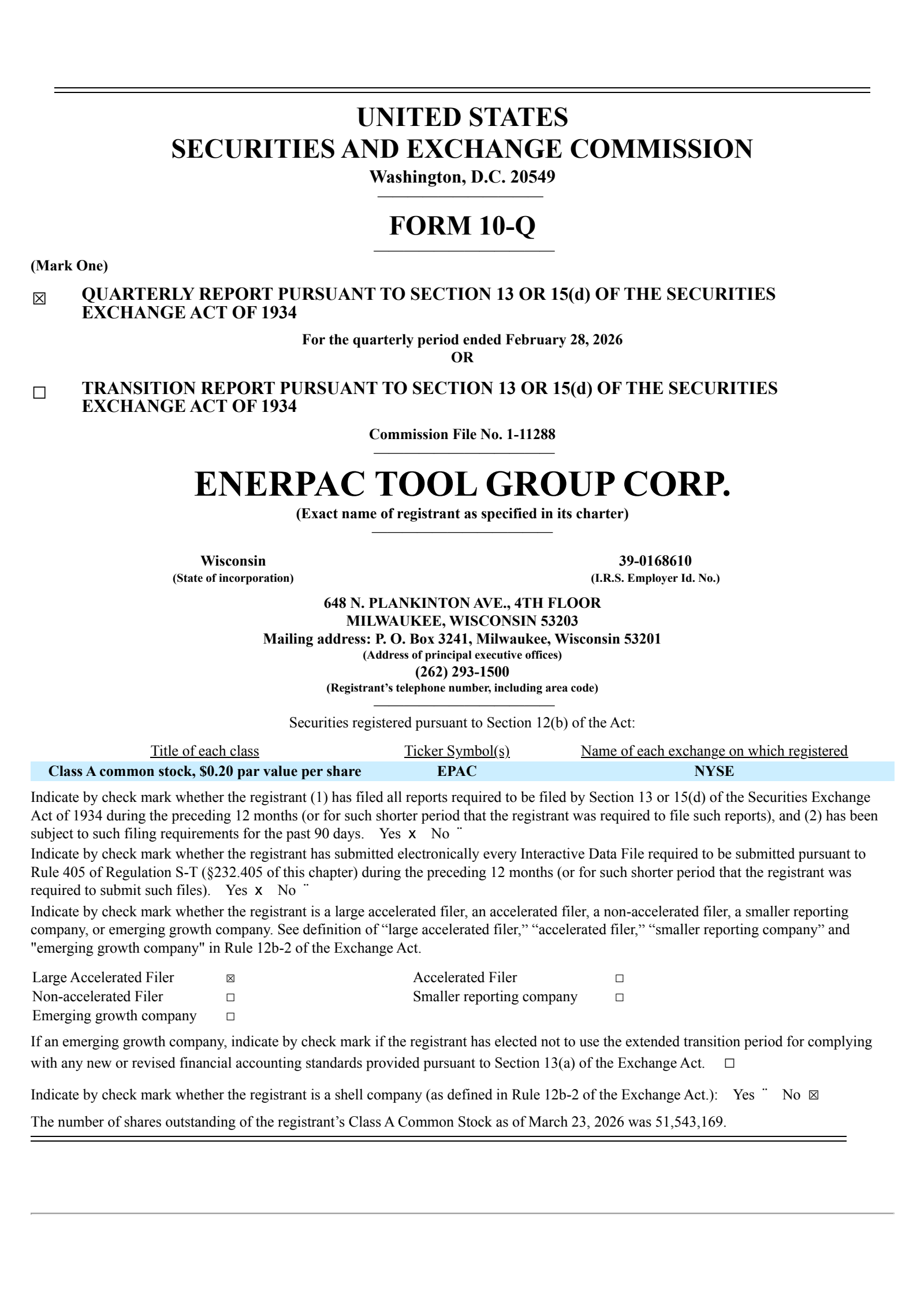 Enerpac Tool Group's Q2 2026 Quarterly report
