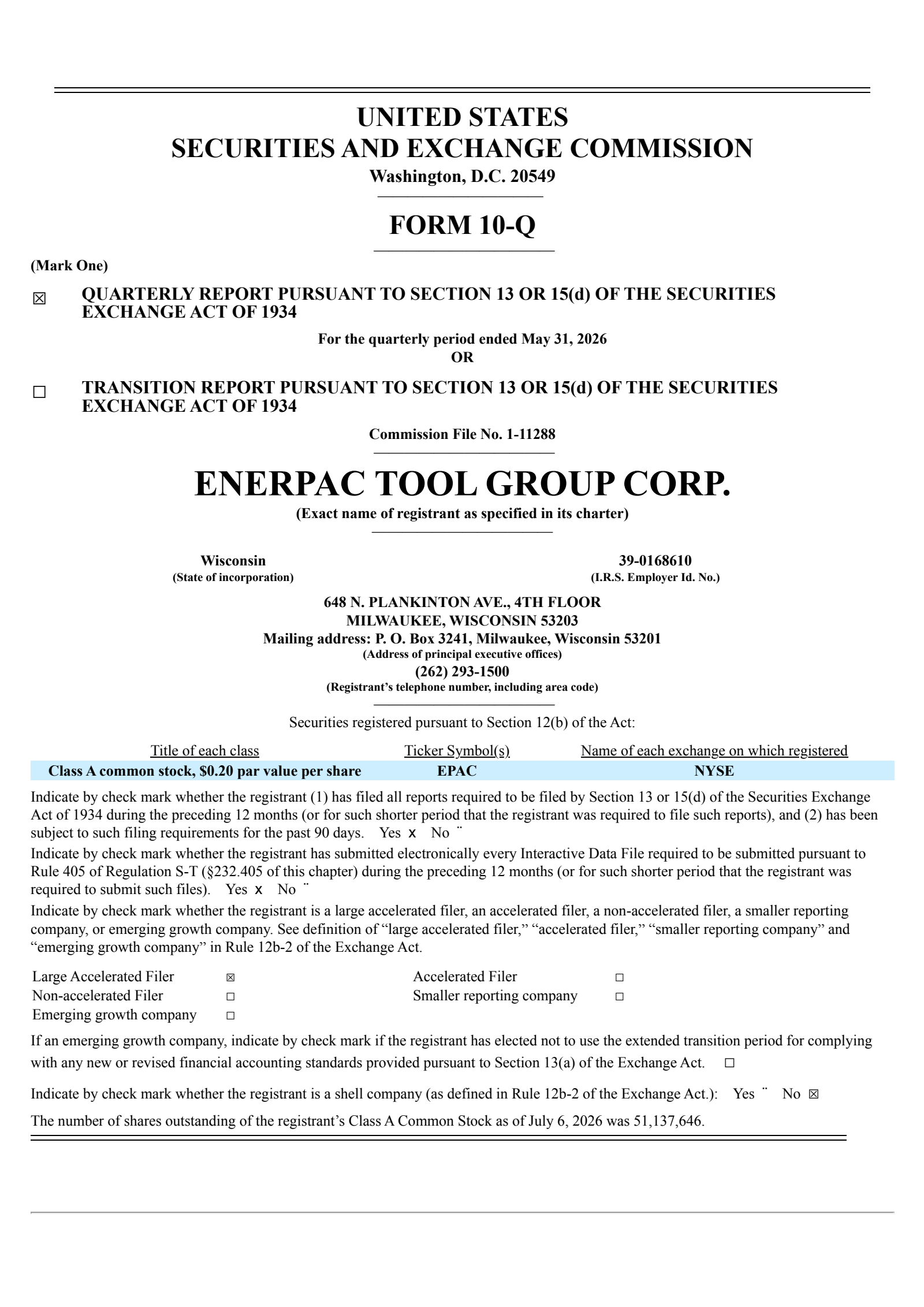 Enerpac Tool Group's Q3 2026 & Acquisition Quarterly report