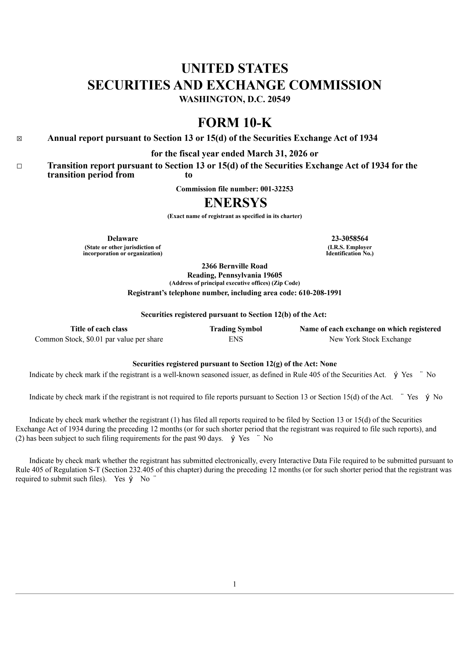 Enersys' Q4 2026 Annual report