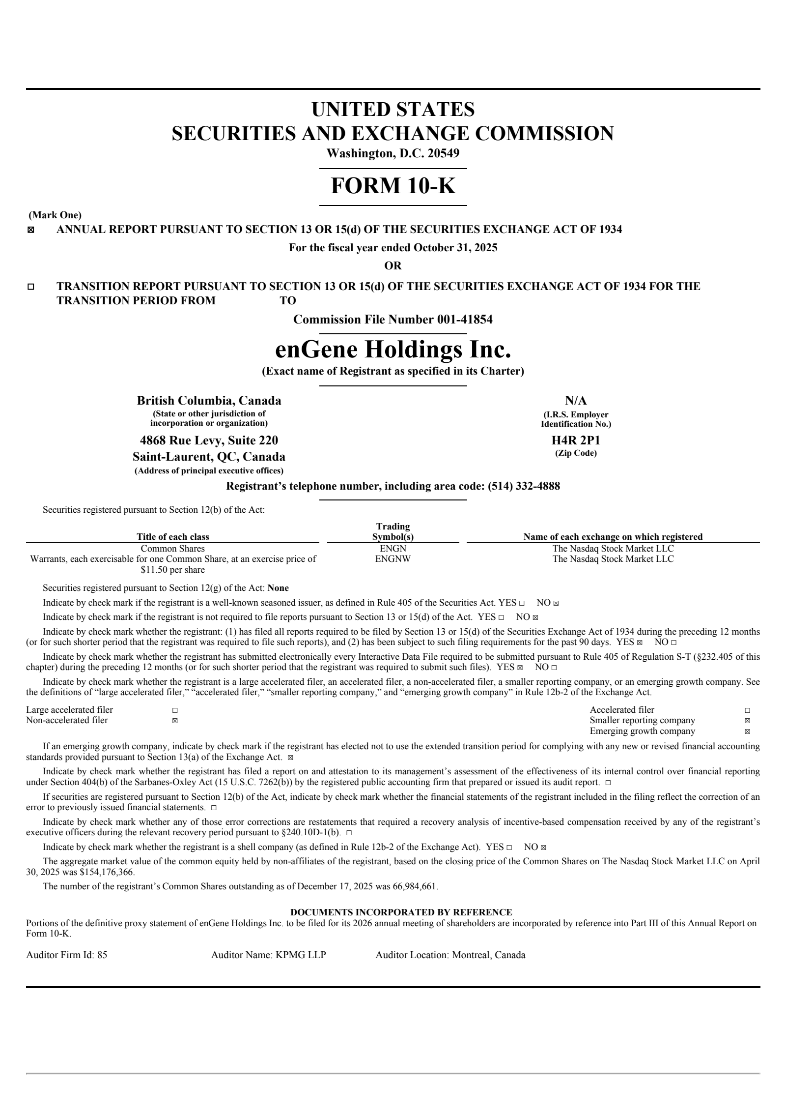 enGene's Q4 2025 Annual Report