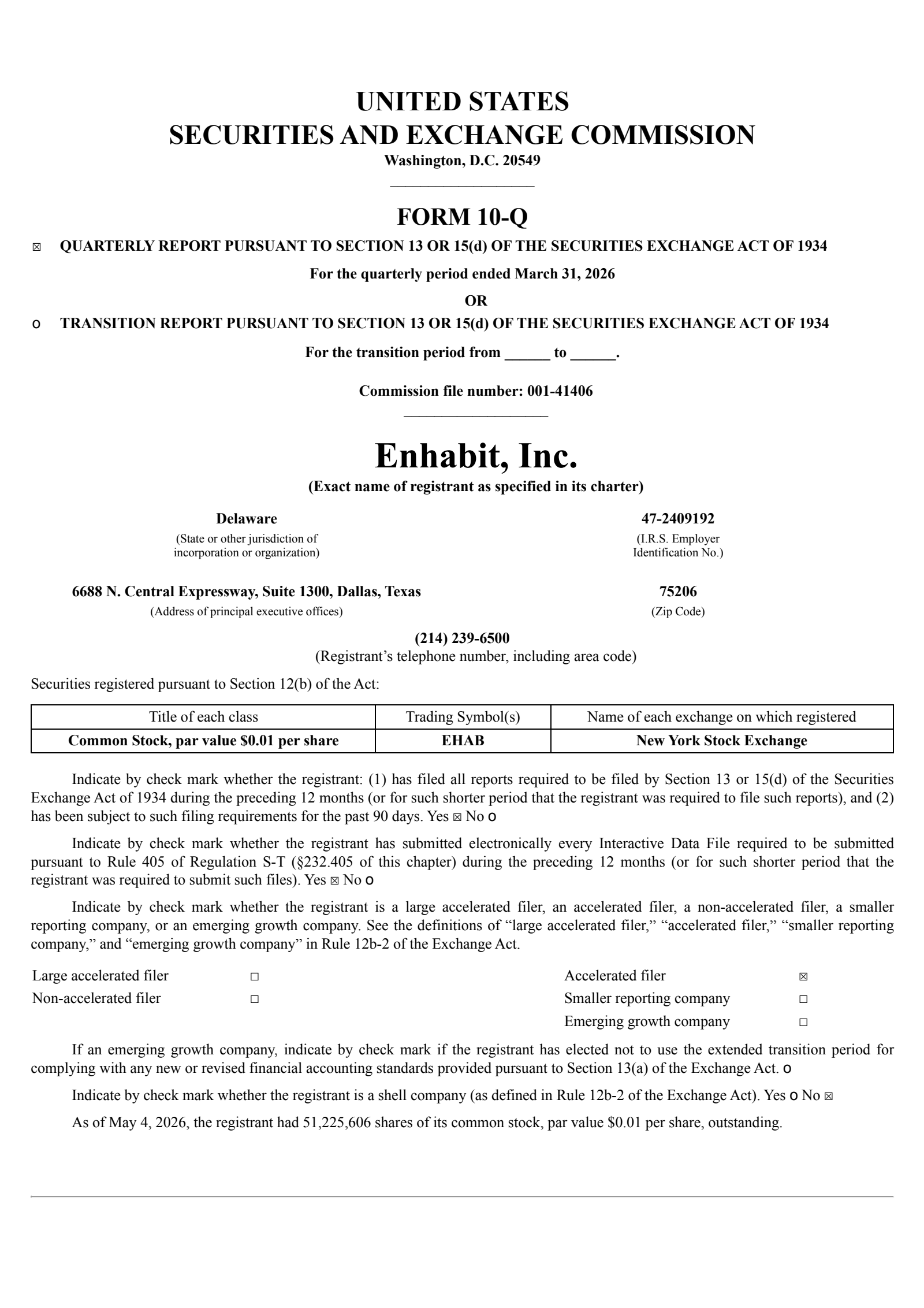 EHAB Q1 2026 Earnings Report on 5/7/2026