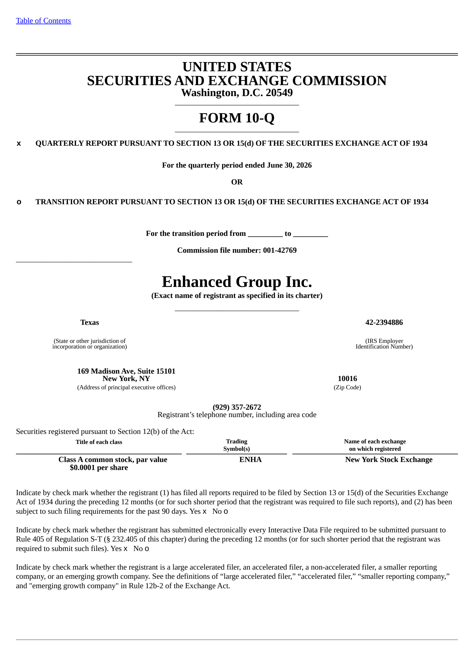 Enhanced Group's Q2 2026 Quarterly report