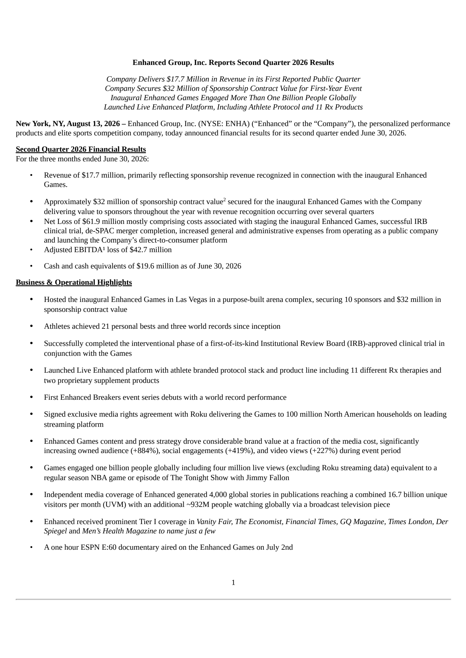 Enhanced Group's Q2 2026 Press Release