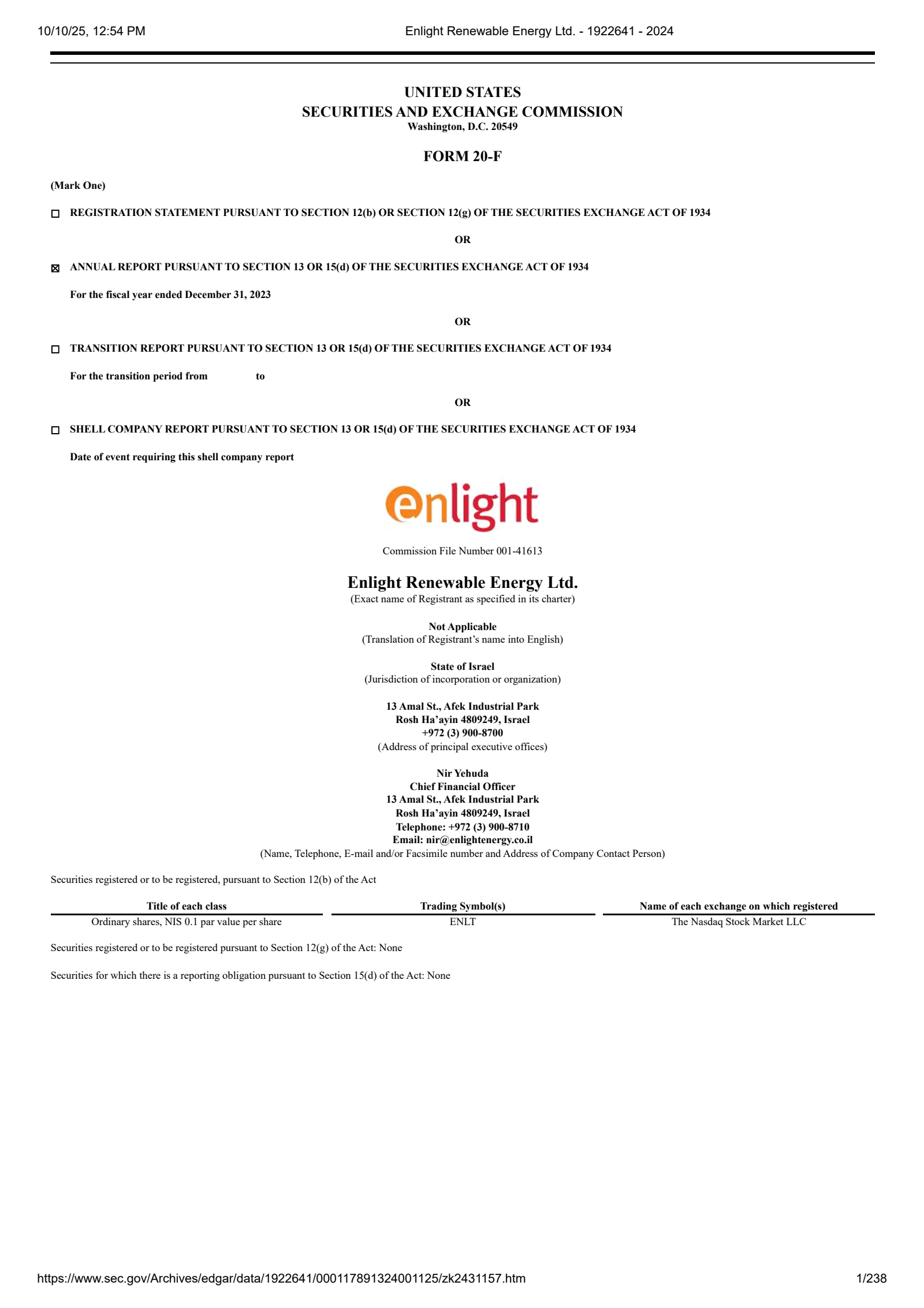 Enlight Renewable Energy's Q4 2023 Annual Report