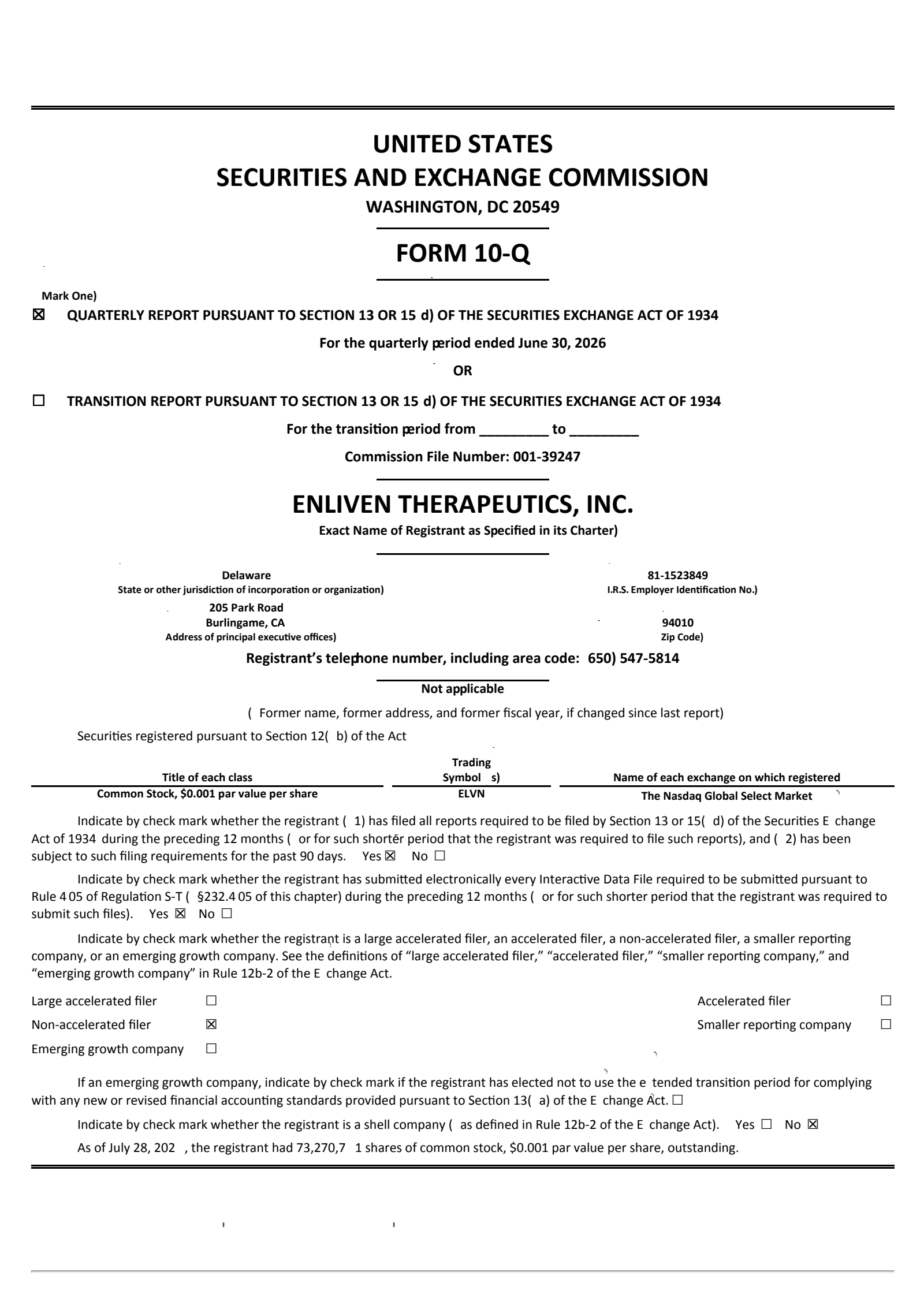 Enliven Therapeutics' Q2 2026 Quarterly report