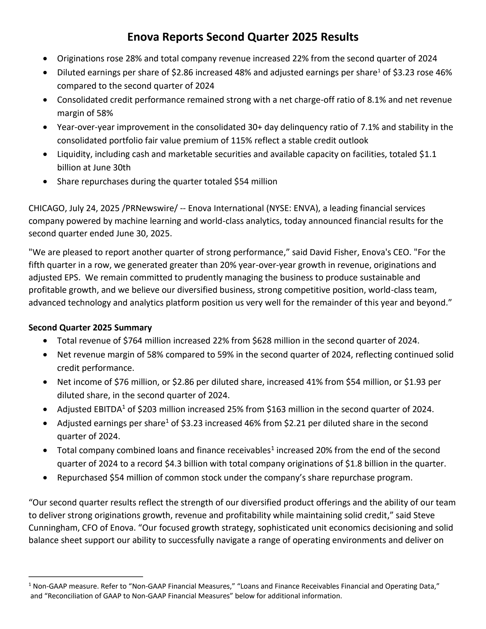 Enova International's Q2 2025 Press Release