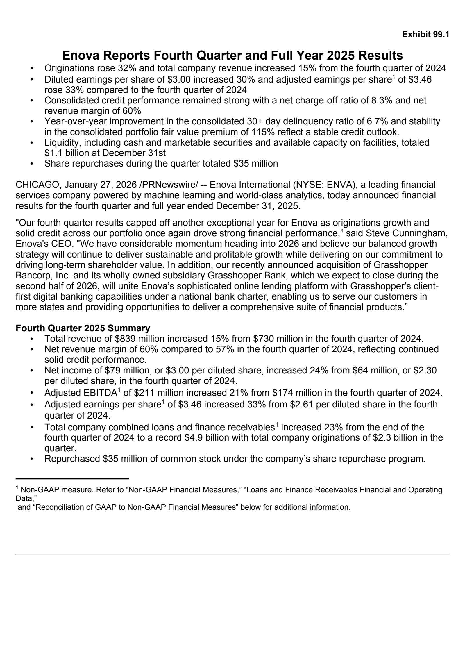 Enova International's Q4 2025 Press Release