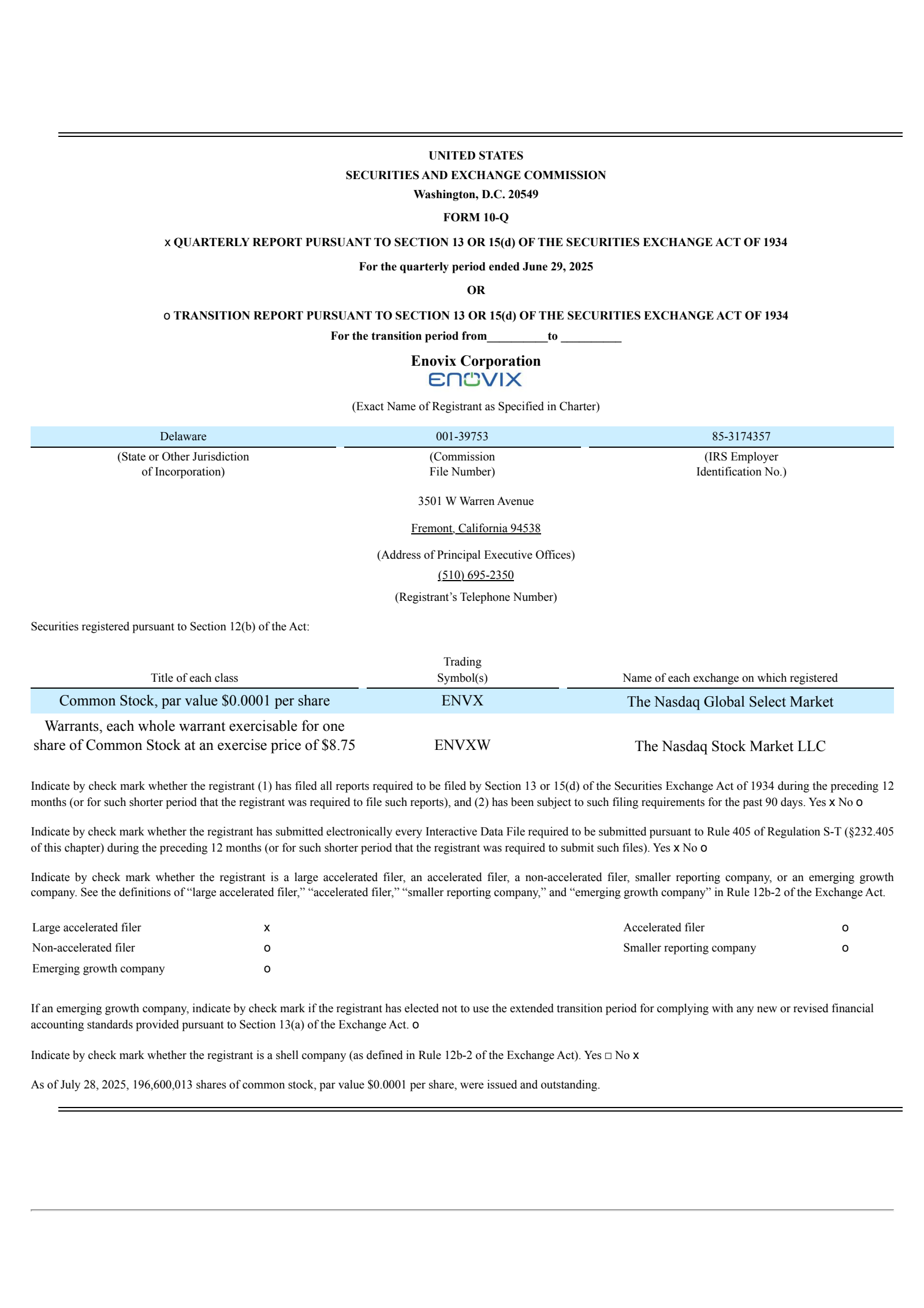 Enovix's Q2 2025 Quarterly report