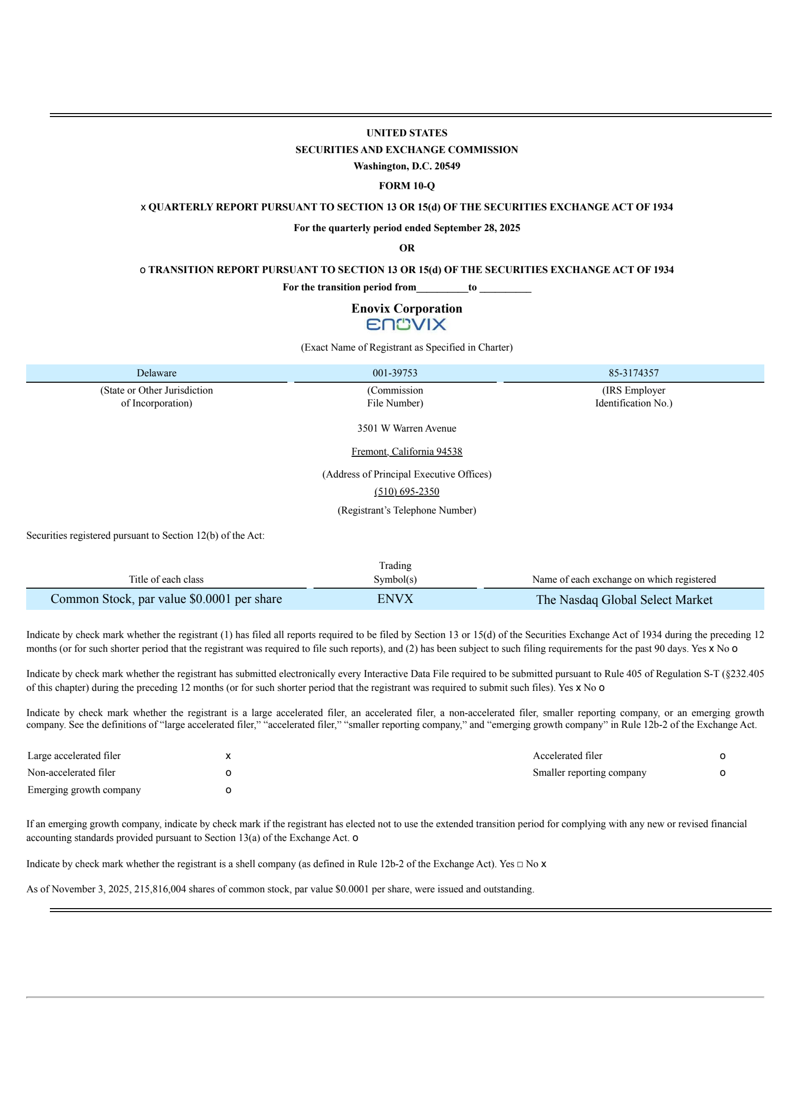 Enovix's Q3 2025 Quarterly Report
