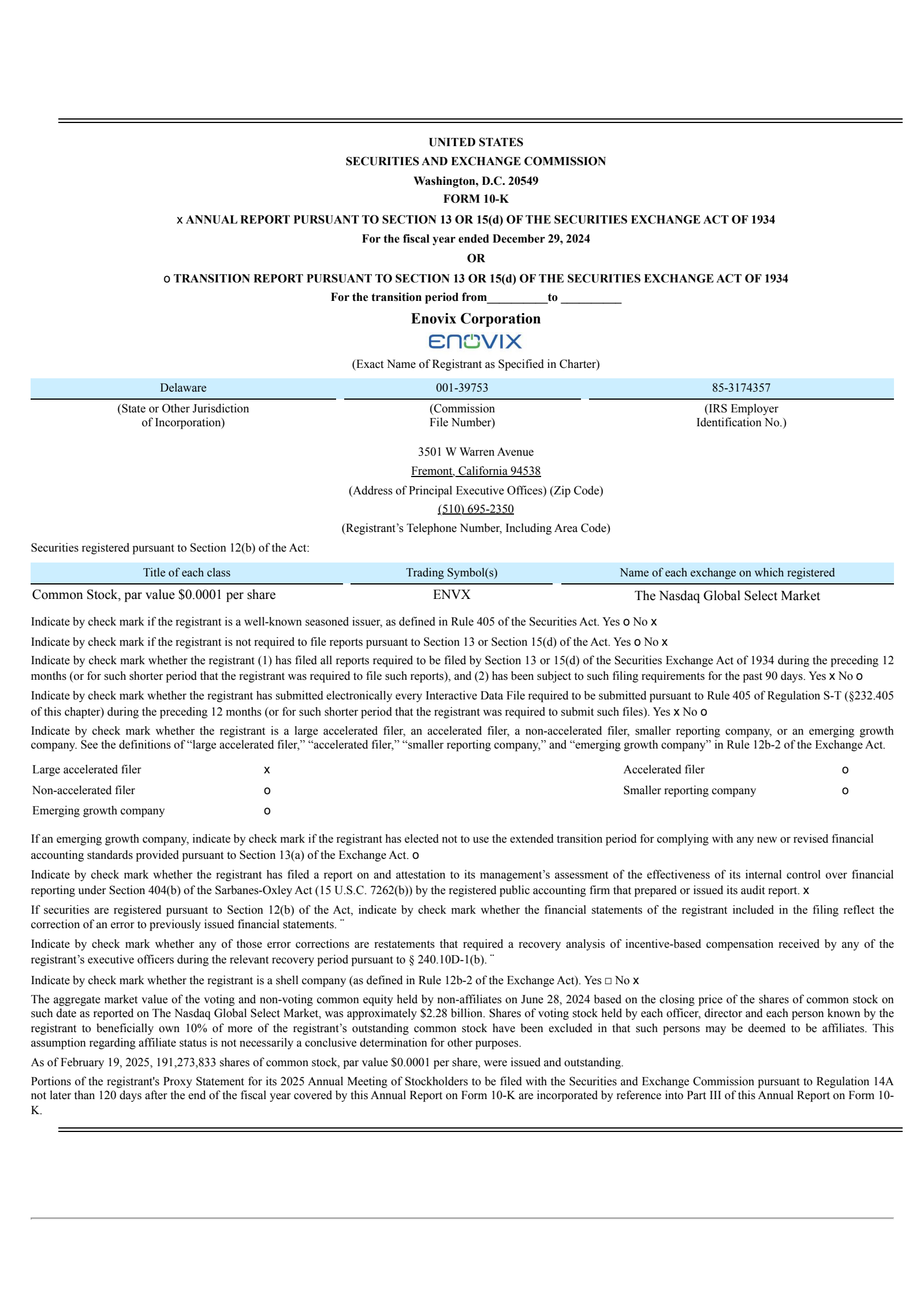 Enovix's Q4 2024 Annual report