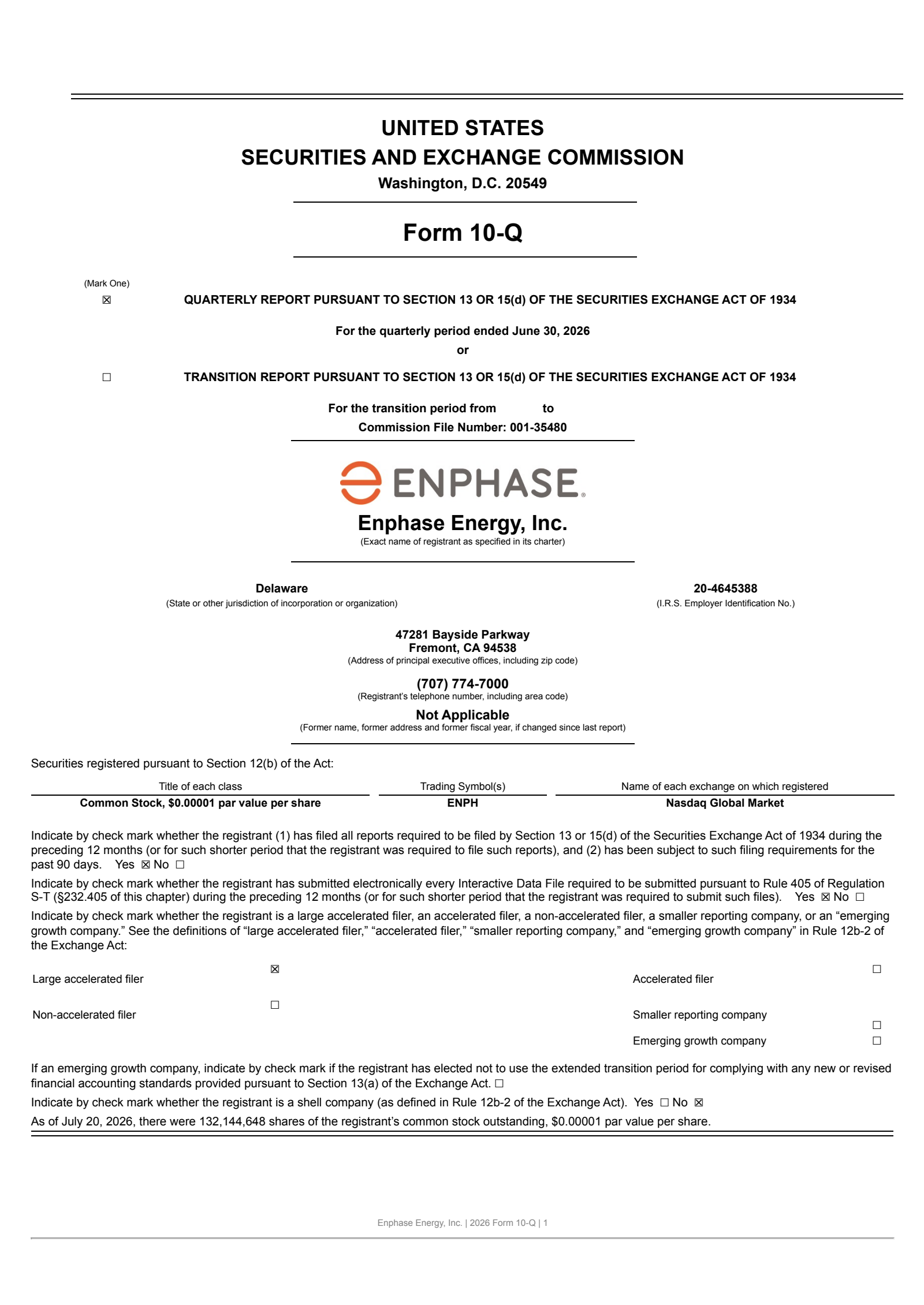 Enphase Energy's Q2 2026 Quarterly report