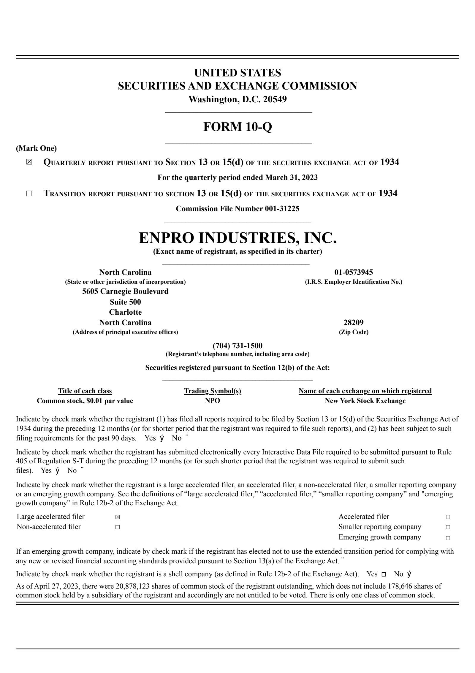 Enpro's Q1 2023 Quarterly report