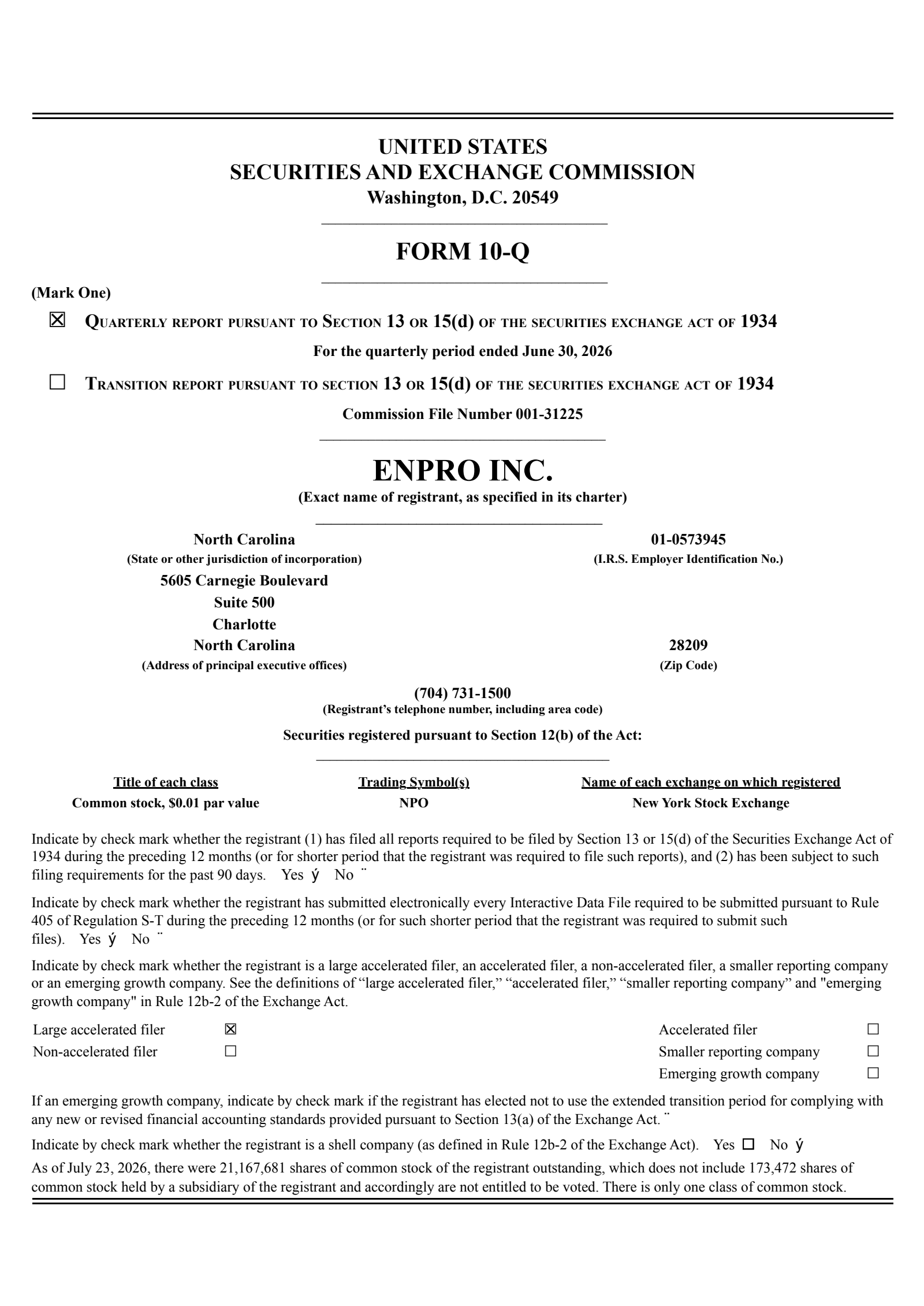 Enpro's Q2 2026 Quarterly report