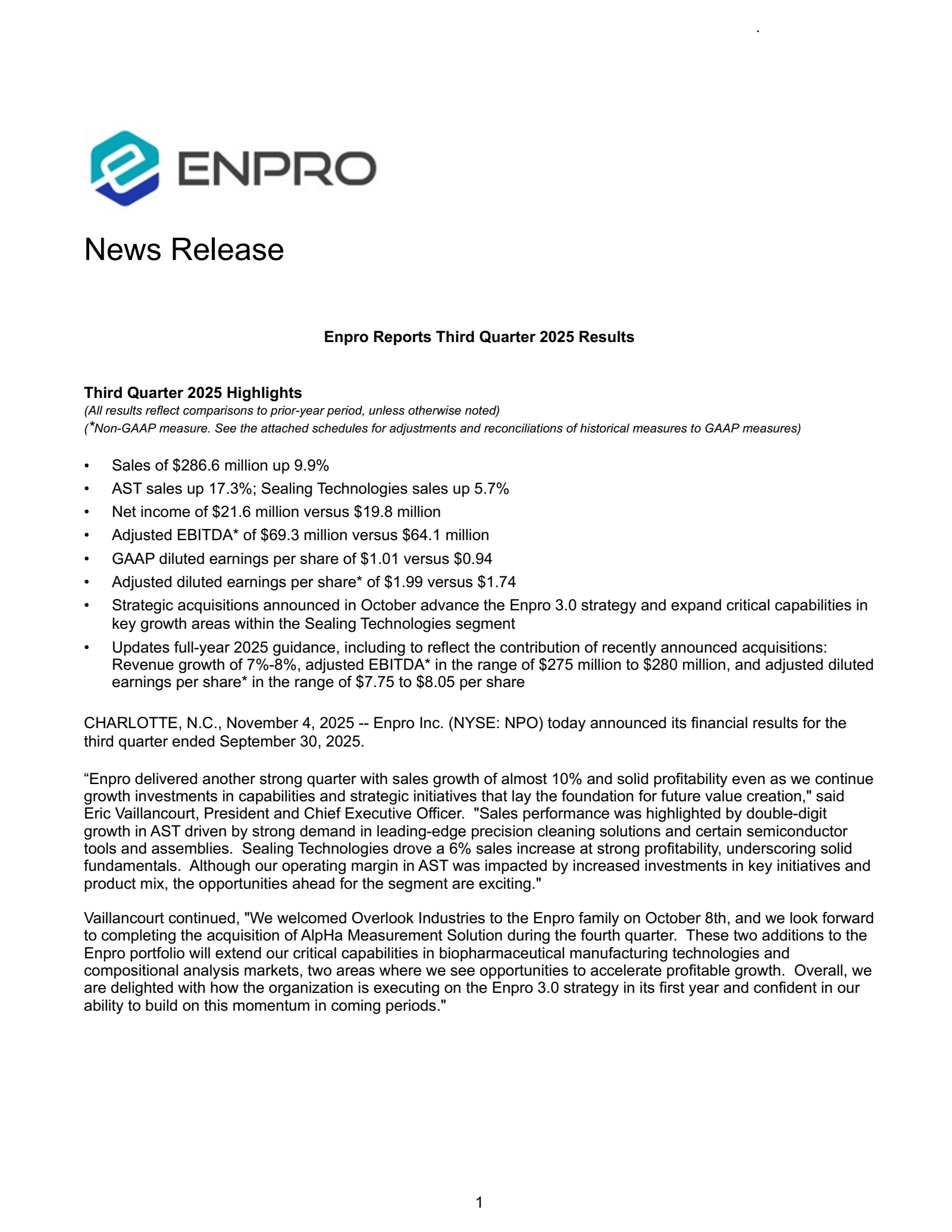 Enpro's Q3 2025 Earnings Release