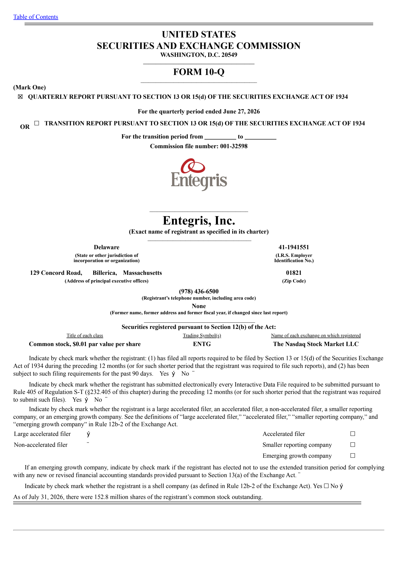 Entegris' Q2 2026 Quarterly report
