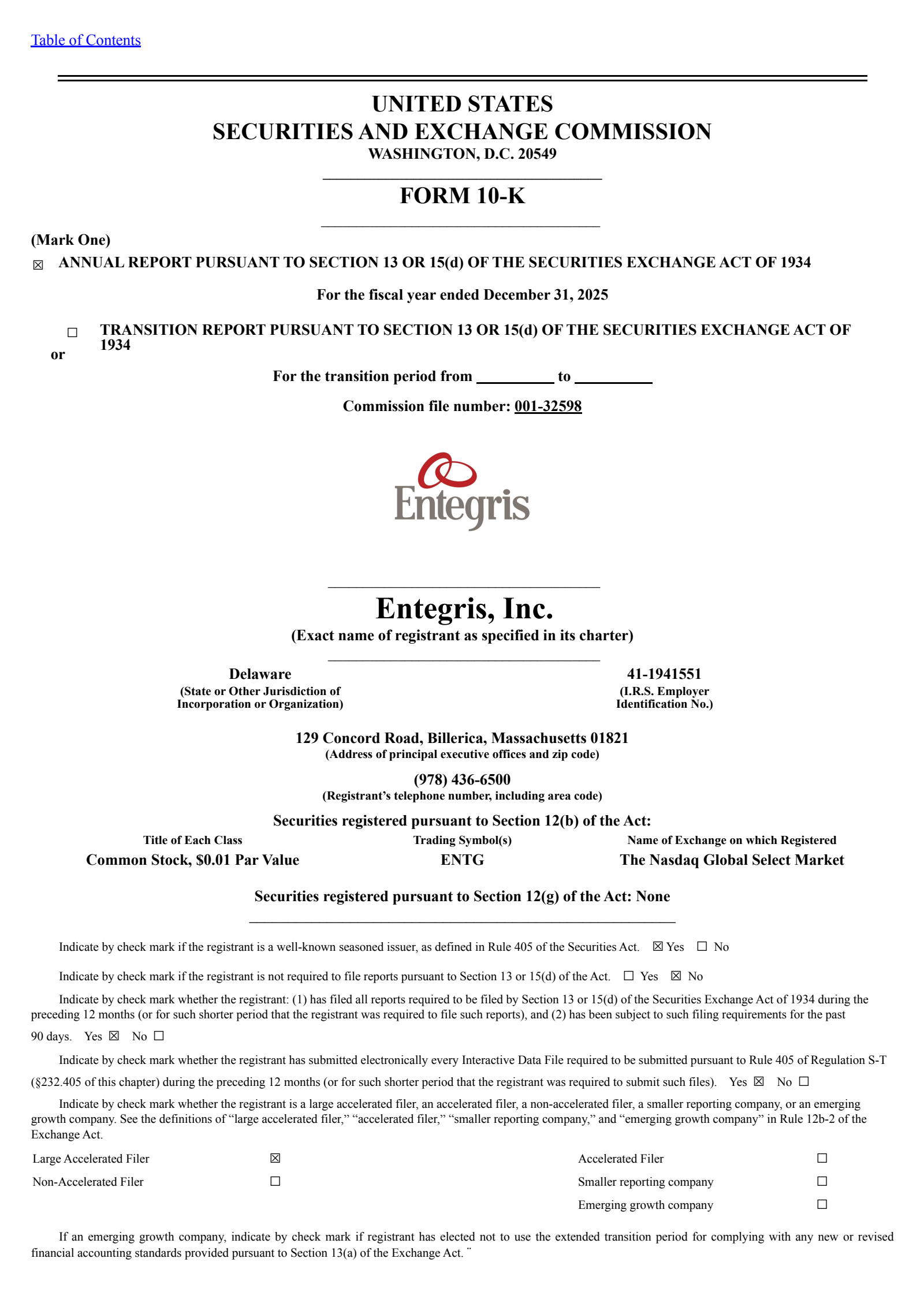 Entegris' Q4 2025 Annual report