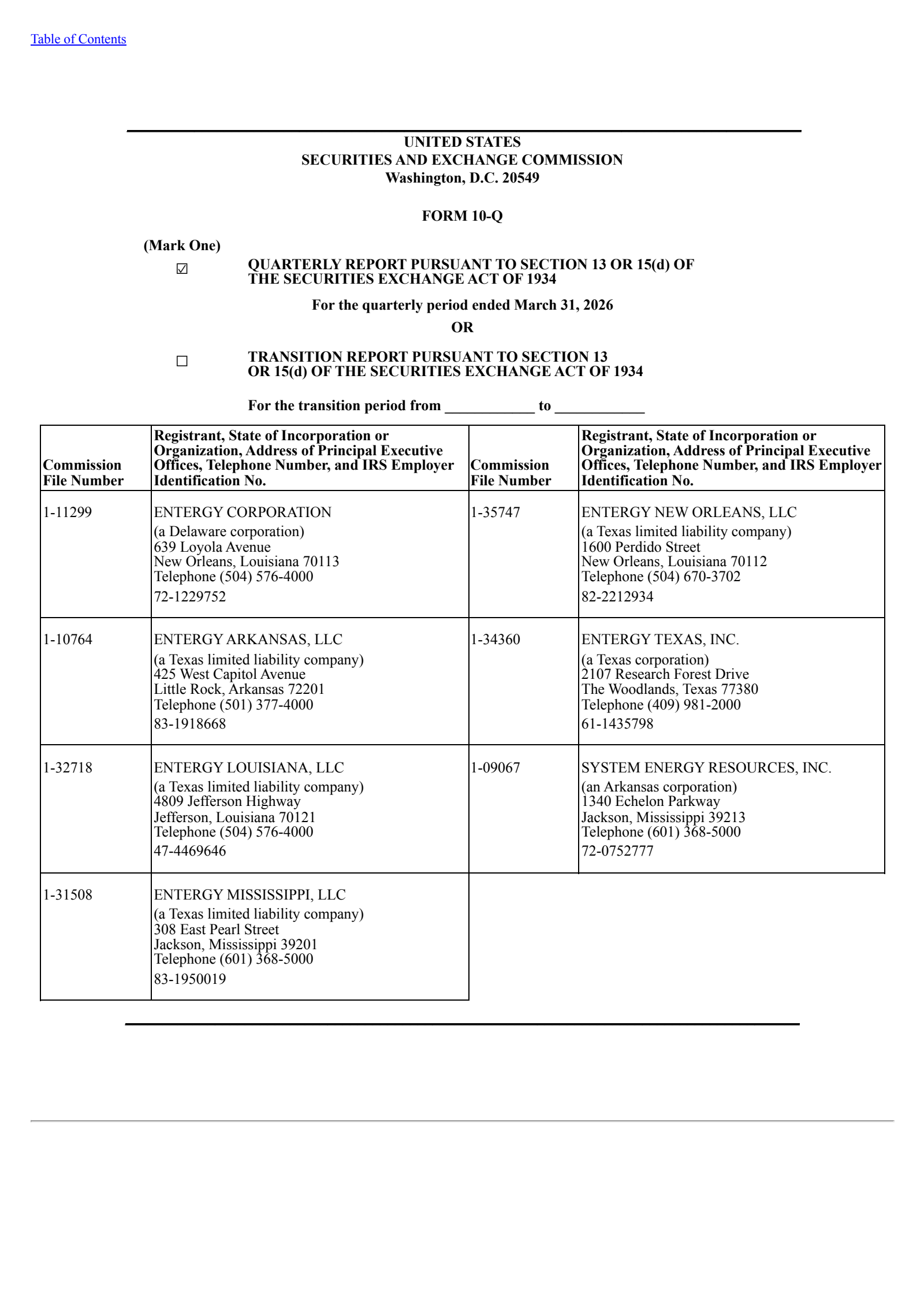 Entergy's Q1 2026 Quarterly report