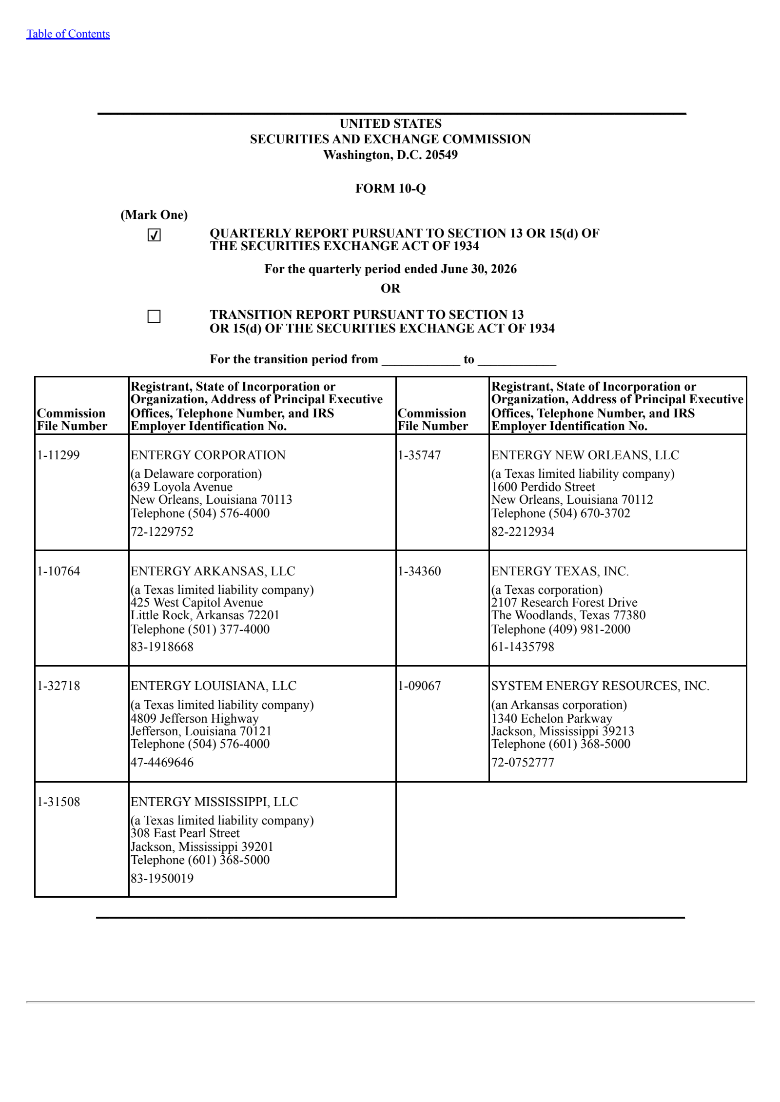 Entergy's Q2 2026 Quarterly report