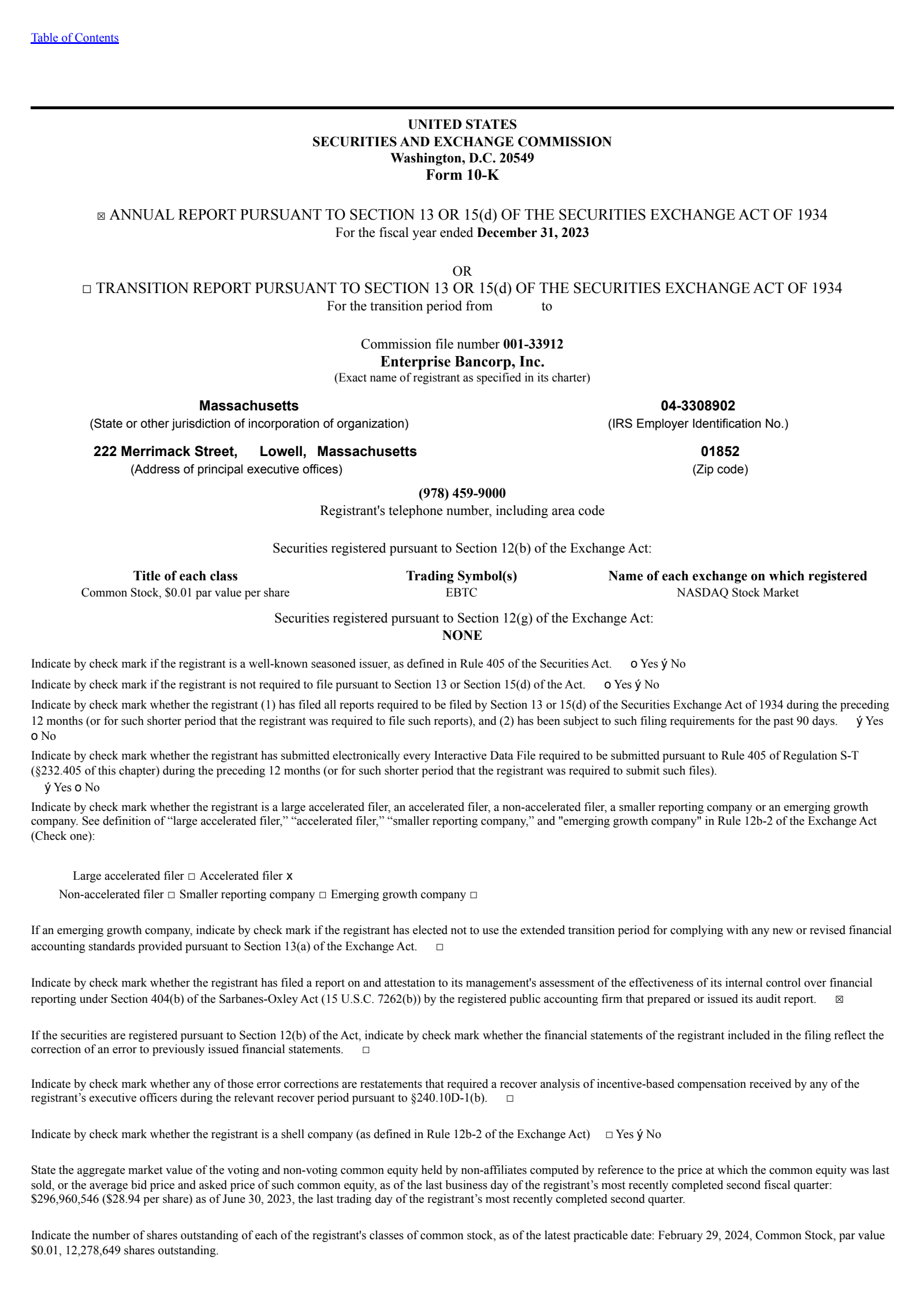Enterprise Bancorp's Q4 2023 Annual report