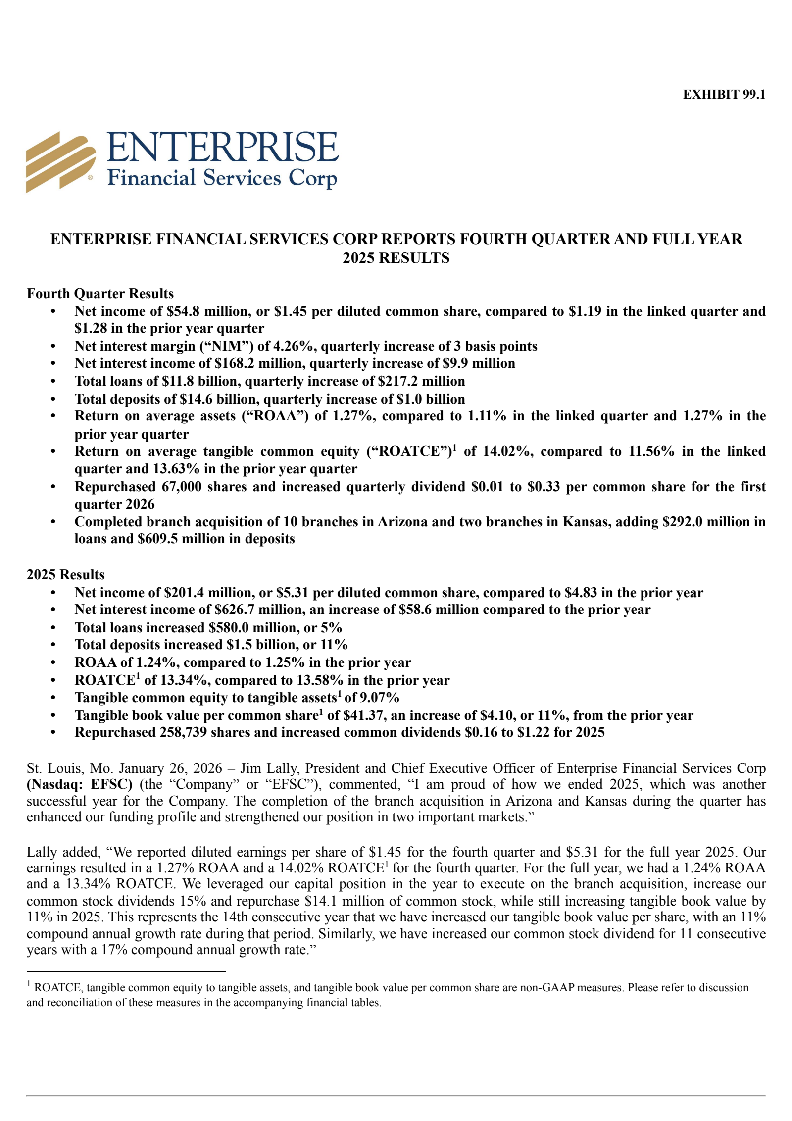 Enterprise Financial Services' Q4 2025 Press Release